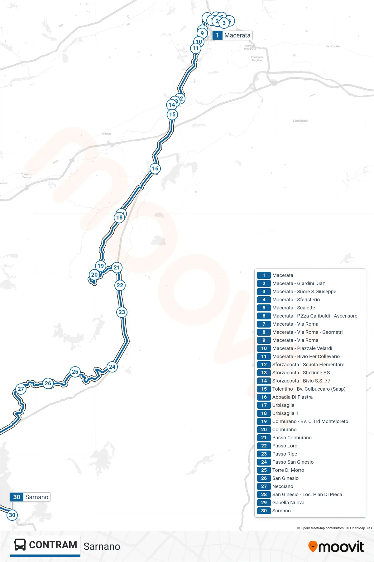 Linea CONTRAM bus (Sarnano) - Percorsi e fermate sulla mappa