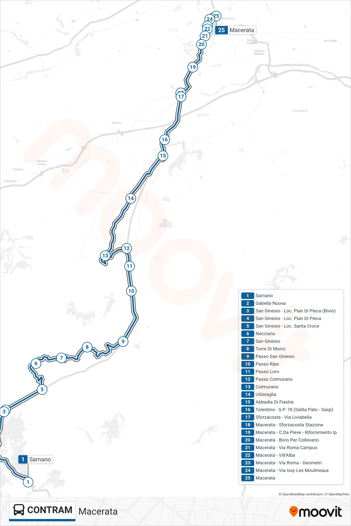 Linea CONTRAM bus (Macerata) - Percorsi e fermate sulla mappa