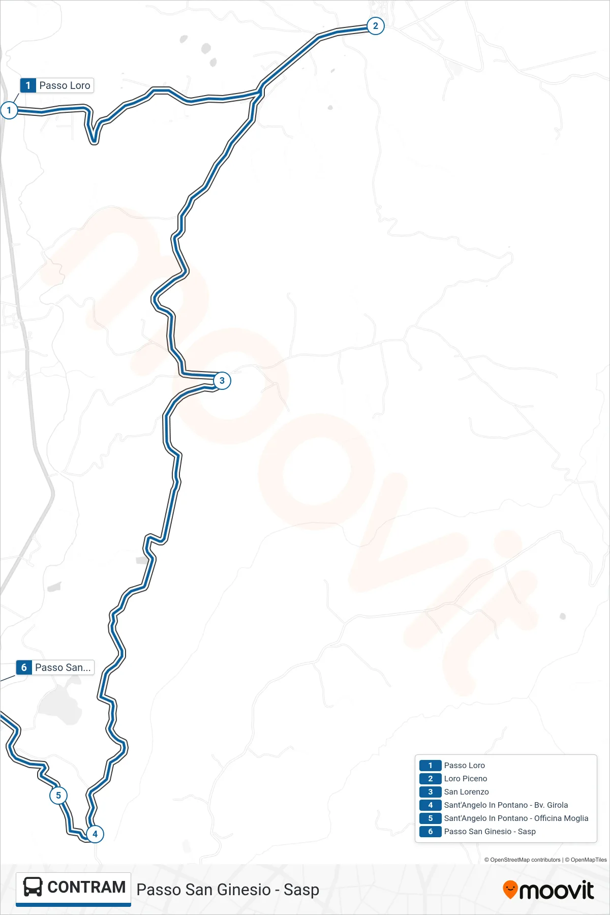 Linea CONTRAM bus (Passo San Ginesio - Sasp) - Percorsi e fermate sulla mappa