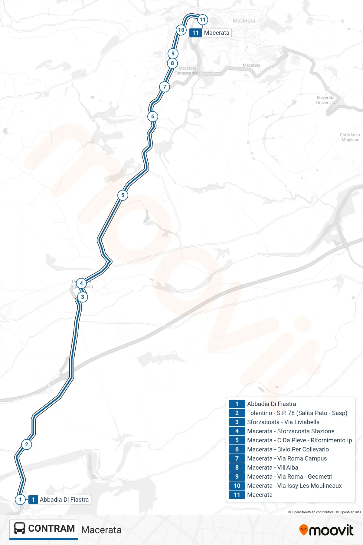 Linea CONTRAM bus (Macerata) - Percorsi e fermate sulla mappa