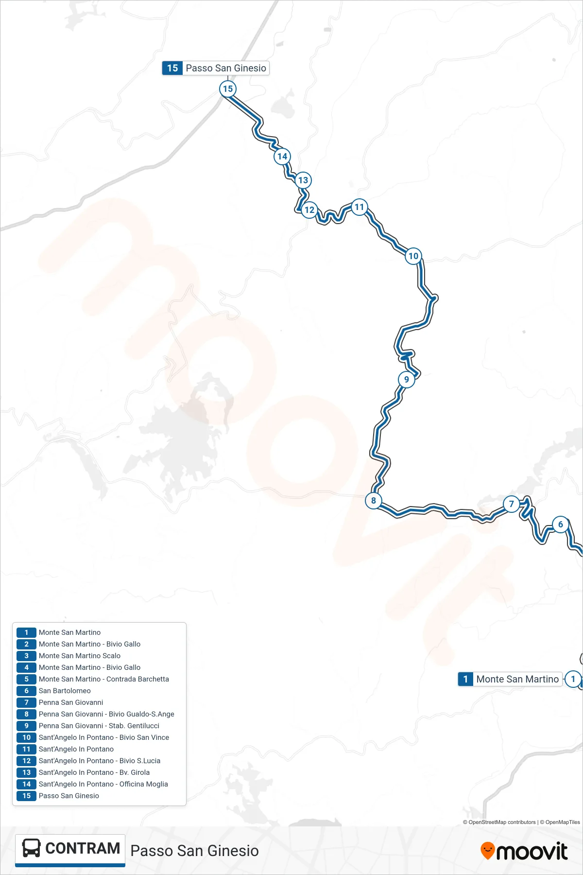 Linea CONTRAM bus (Passo San Ginesio) - Percorsi e fermate sulla mappa