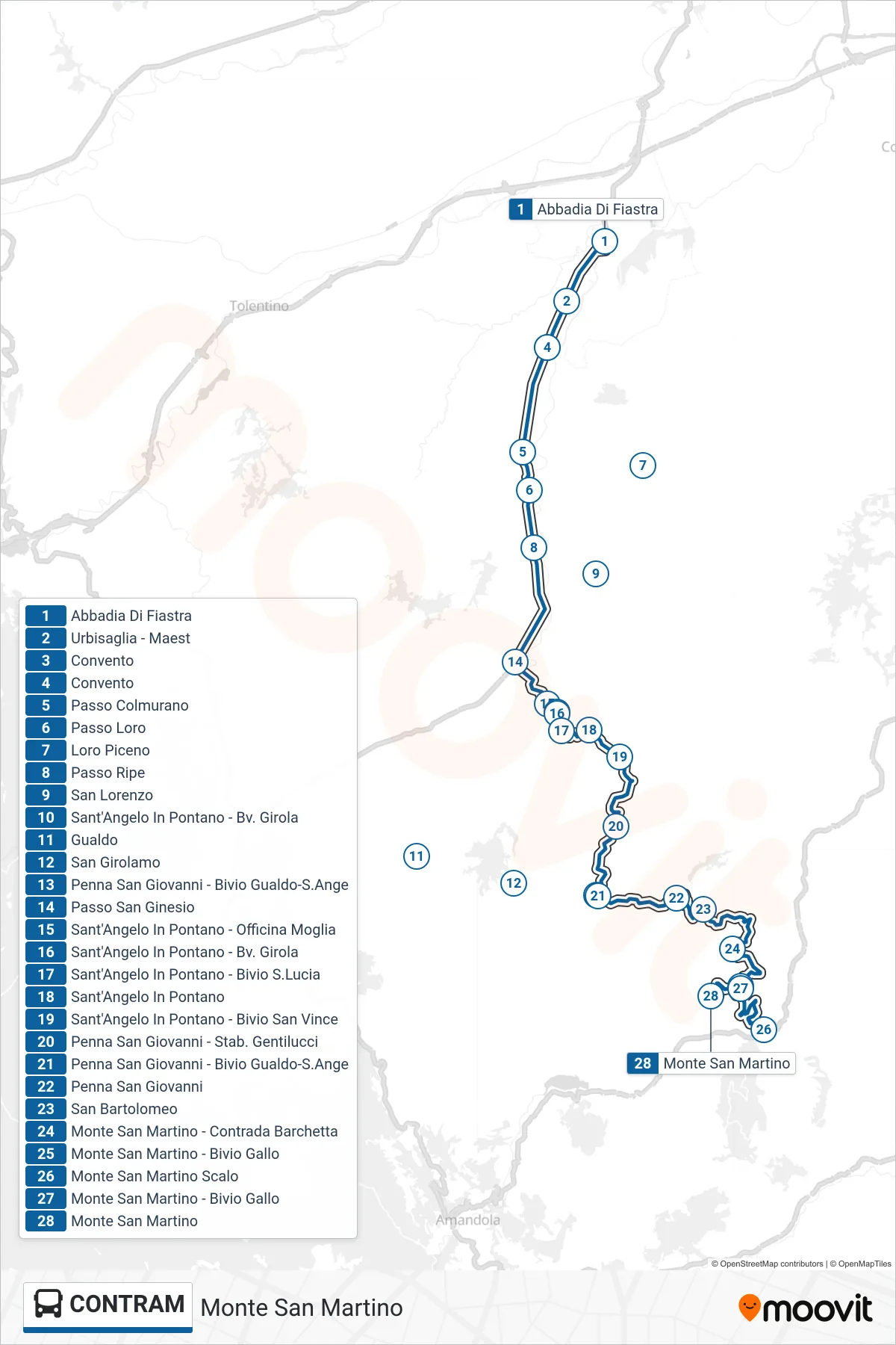 Linea CONTRAM  bus (Monte San Martino) - Percorsi e fermate sulla mappa