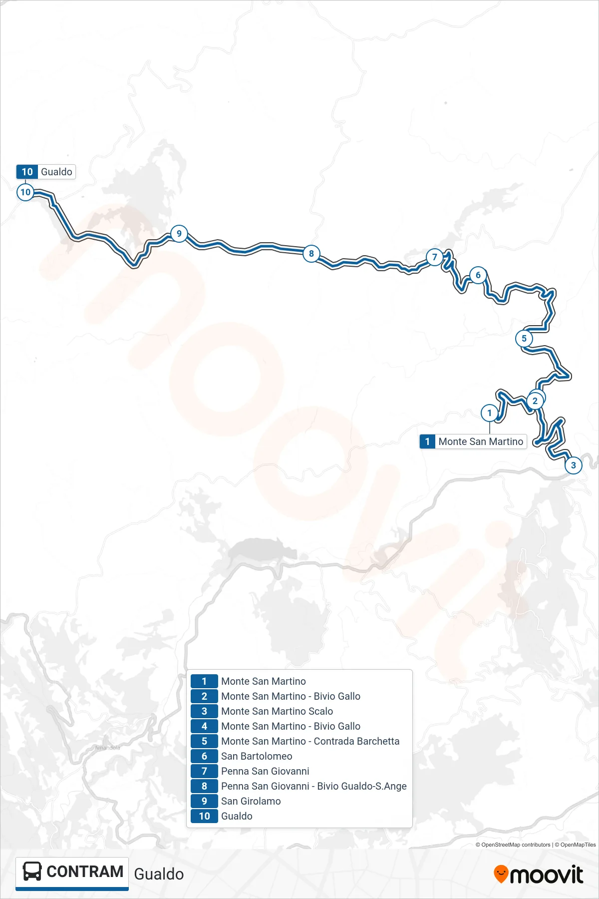 Linea CONTRAM bus (Gualdo) - Percorsi e fermate sulla mappa