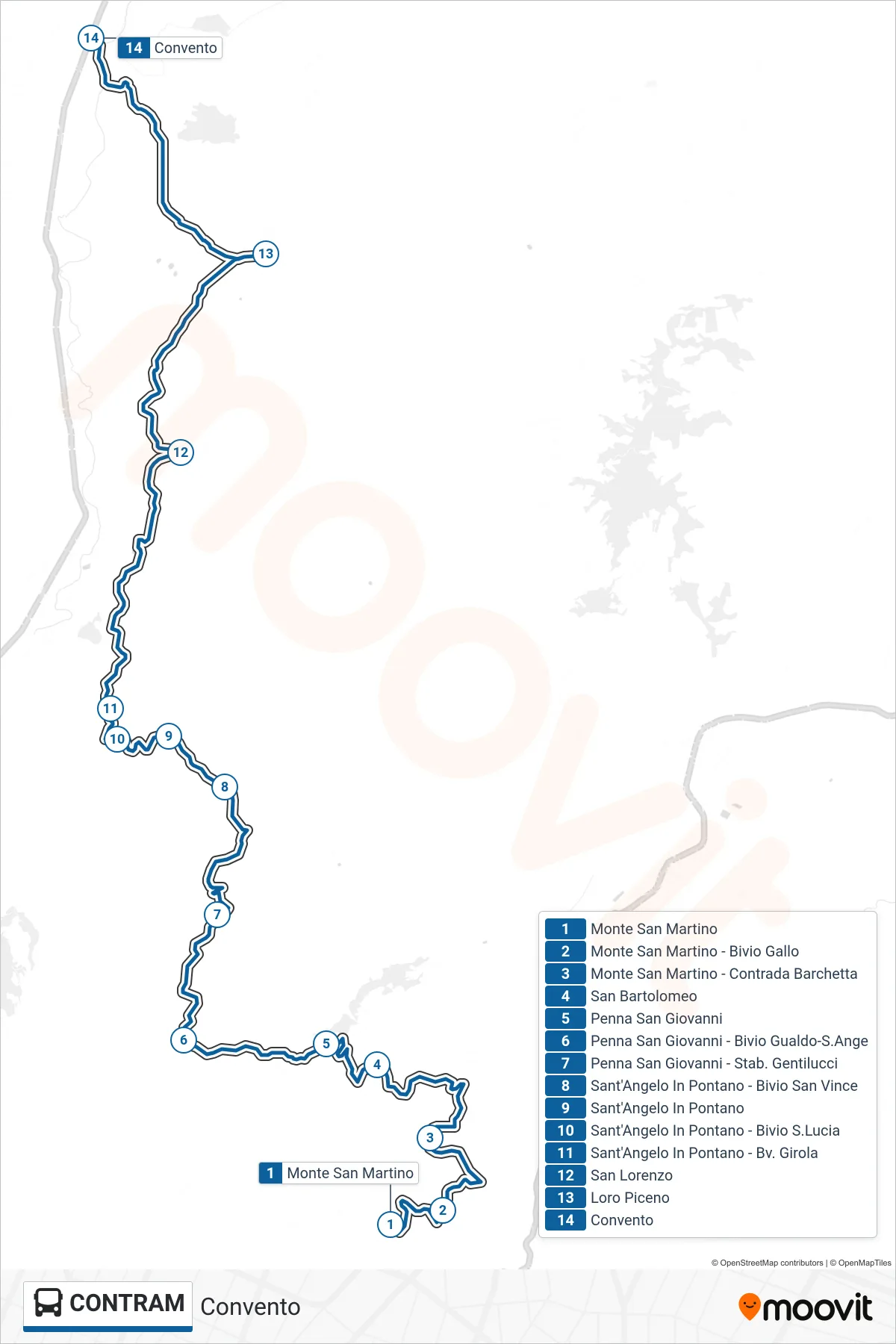 CONTRAM bus Line (Convent) route and stops on a map