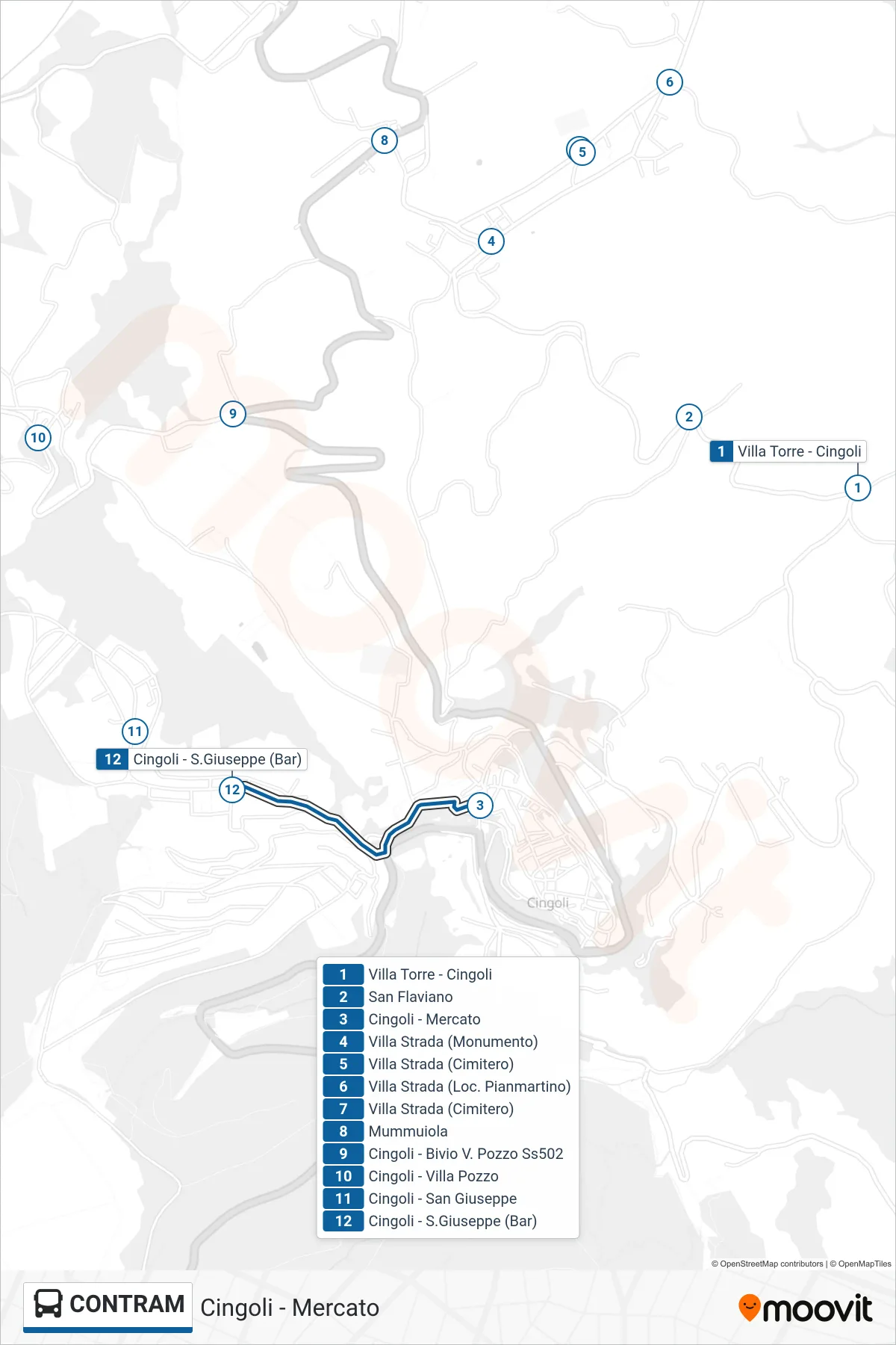 Linea CONTRAM bus (Cingoli - Mercato) - Percorsi e fermate sulla mappa