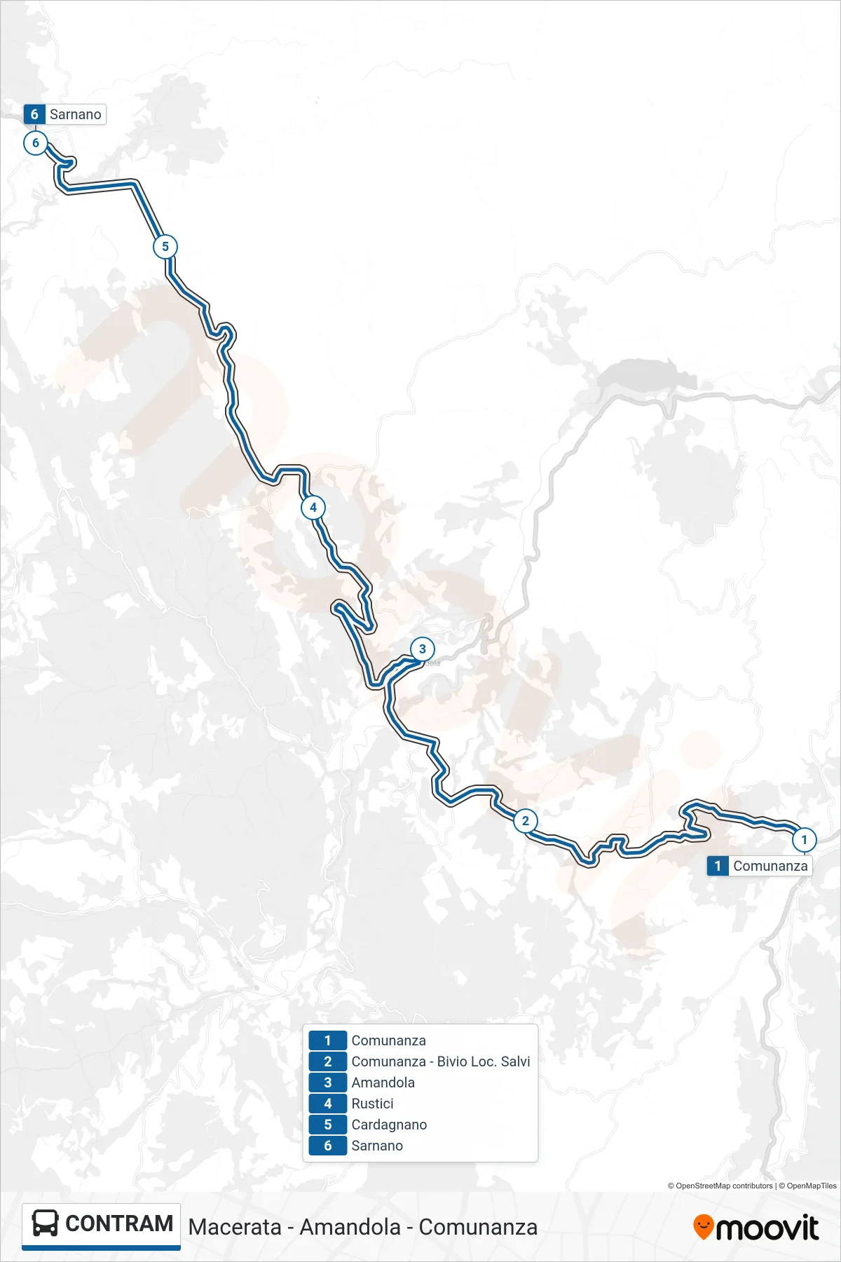 Linea CONTRAM  bus (Sarnano) - Percorsi e fermate sulla mappa
