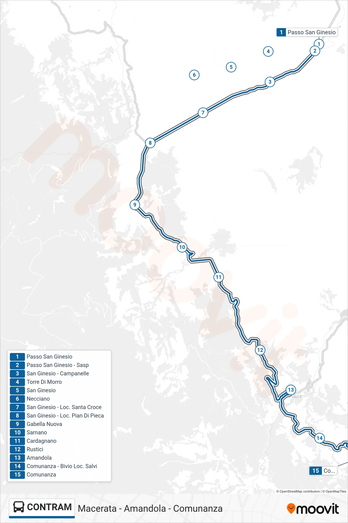 Linea CONTRAM  bus (Comunanza) - Percorsi e fermate sulla mappa