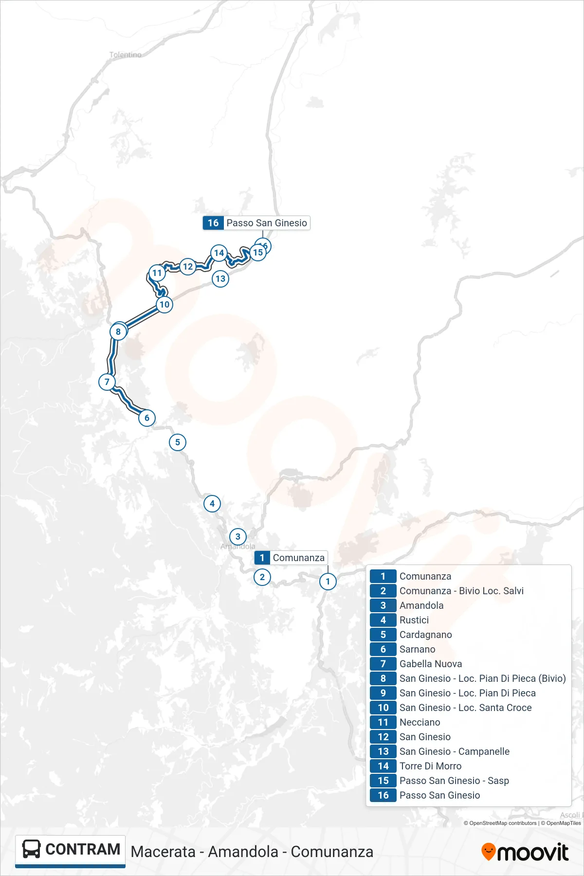 Linea CONTRAM bus (Passo San Ginesio) - Percorsi e fermate sulla mappa