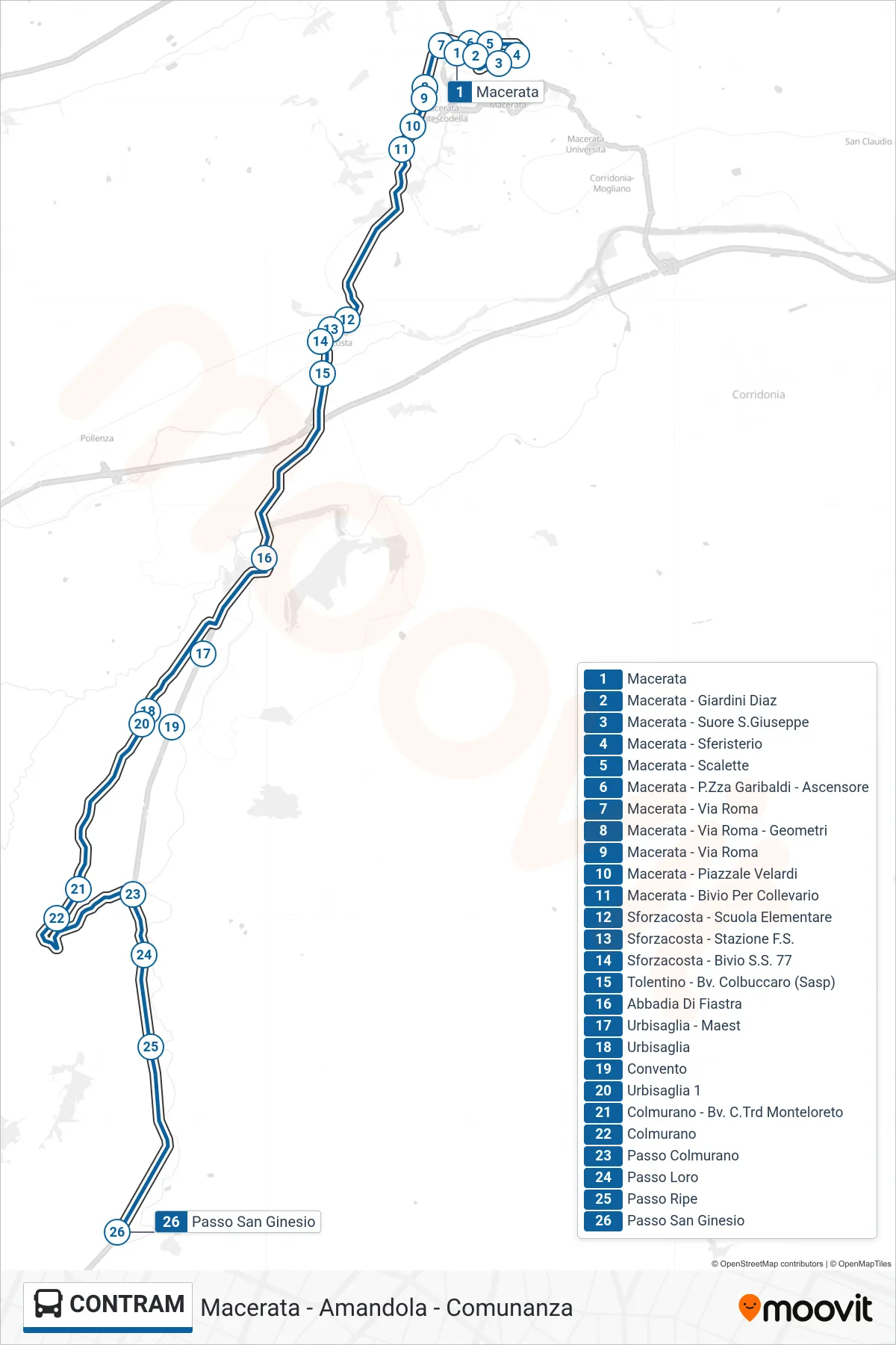 Linea CONTRAM bus (Passo San Ginesio) - Percorsi e fermate sulla mappa