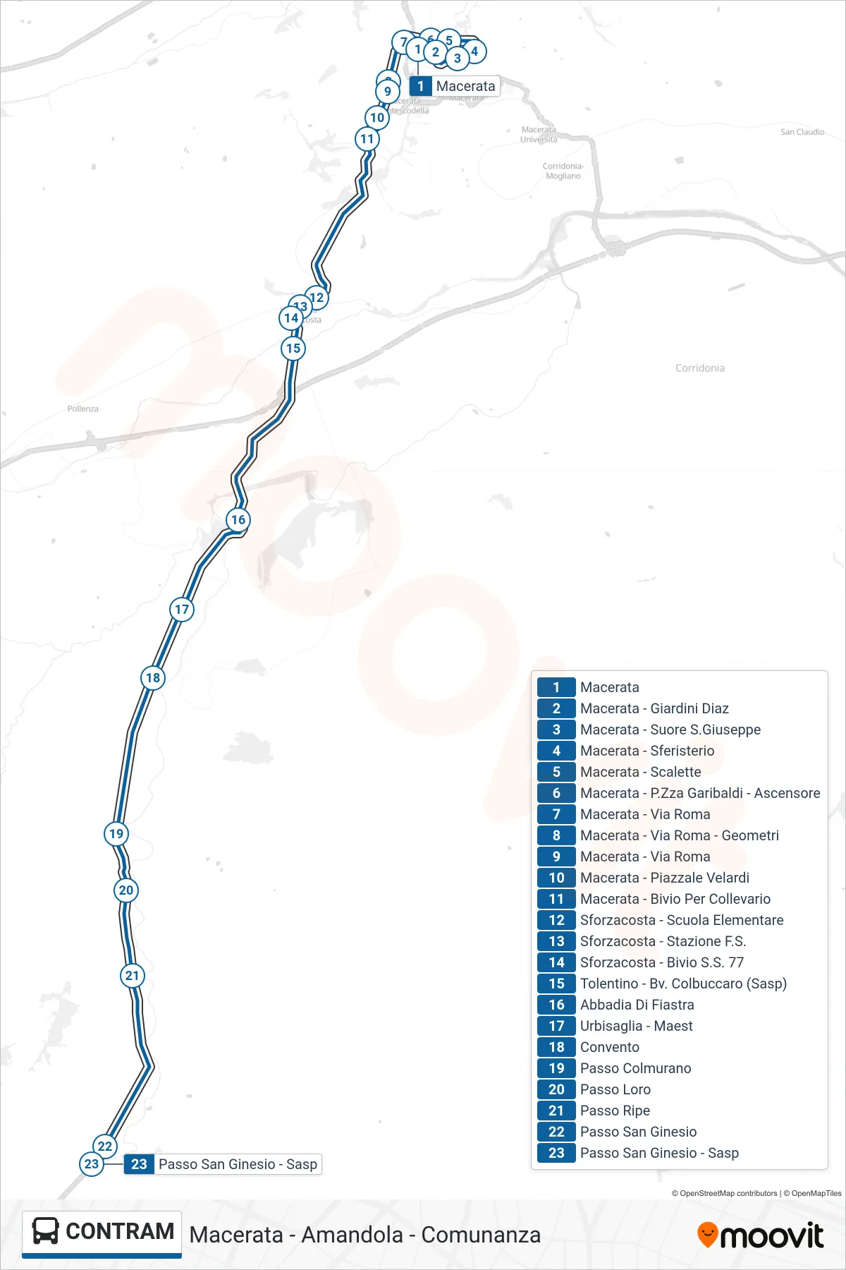 Linea CONTRAM  bus (Passo San Ginesio - Sasp) - Percorsi e fermate sulla mappa
