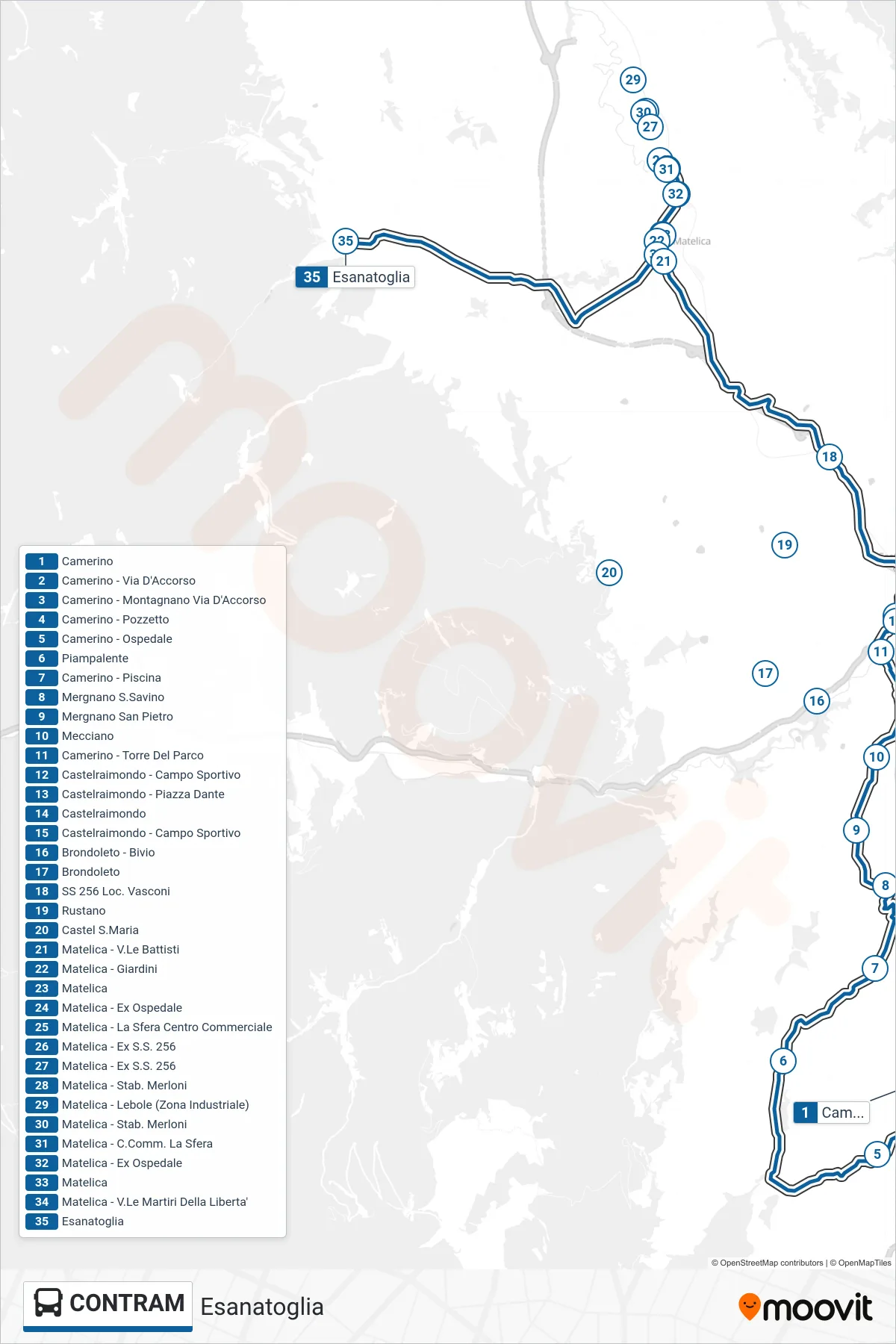 Linea CONTRAM  bus (Esanatoglia) - Percorsi e fermate sulla mappa