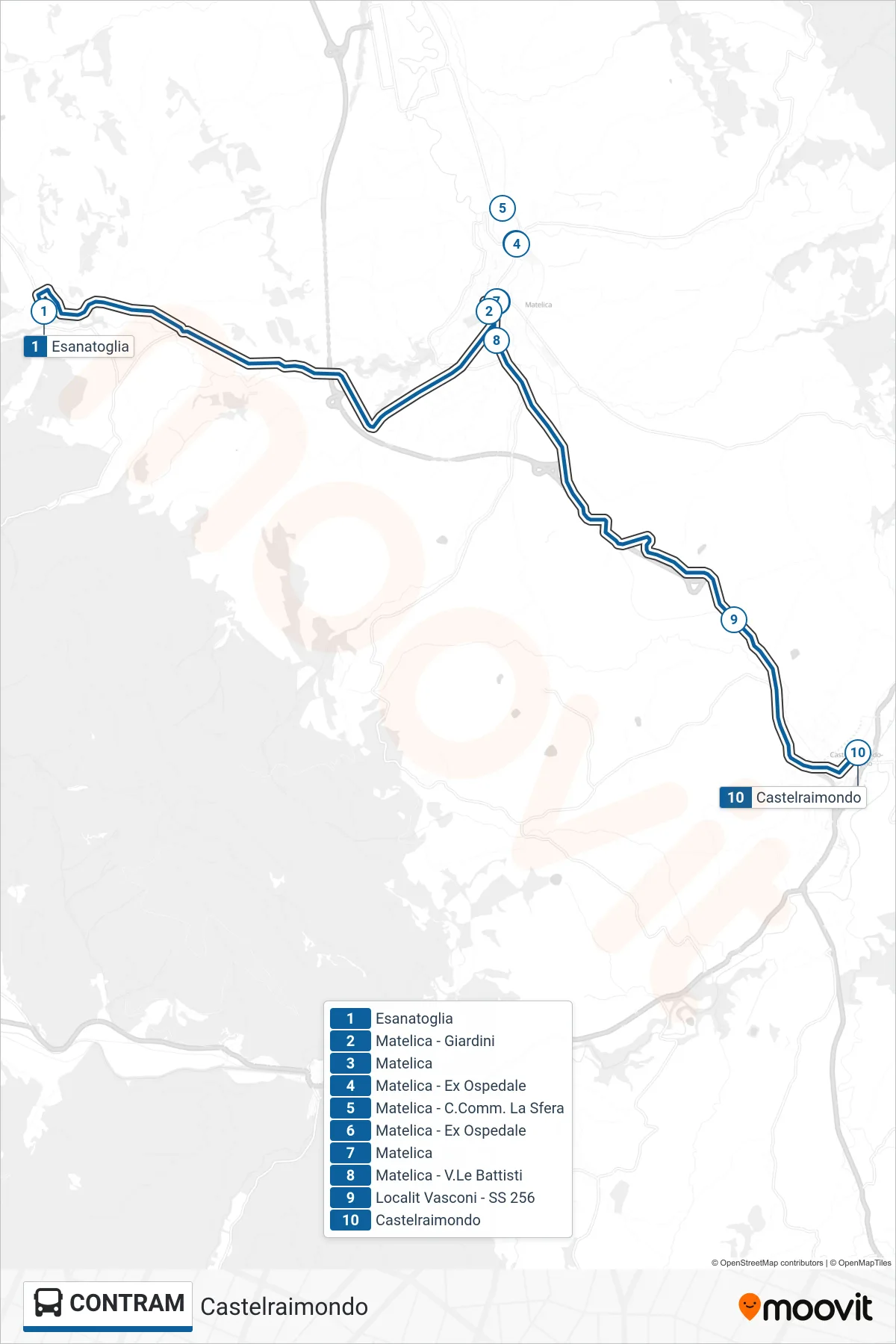 Linea CONTRAM bus (Castelraimondo) - Percorsi e fermate sulla mappa