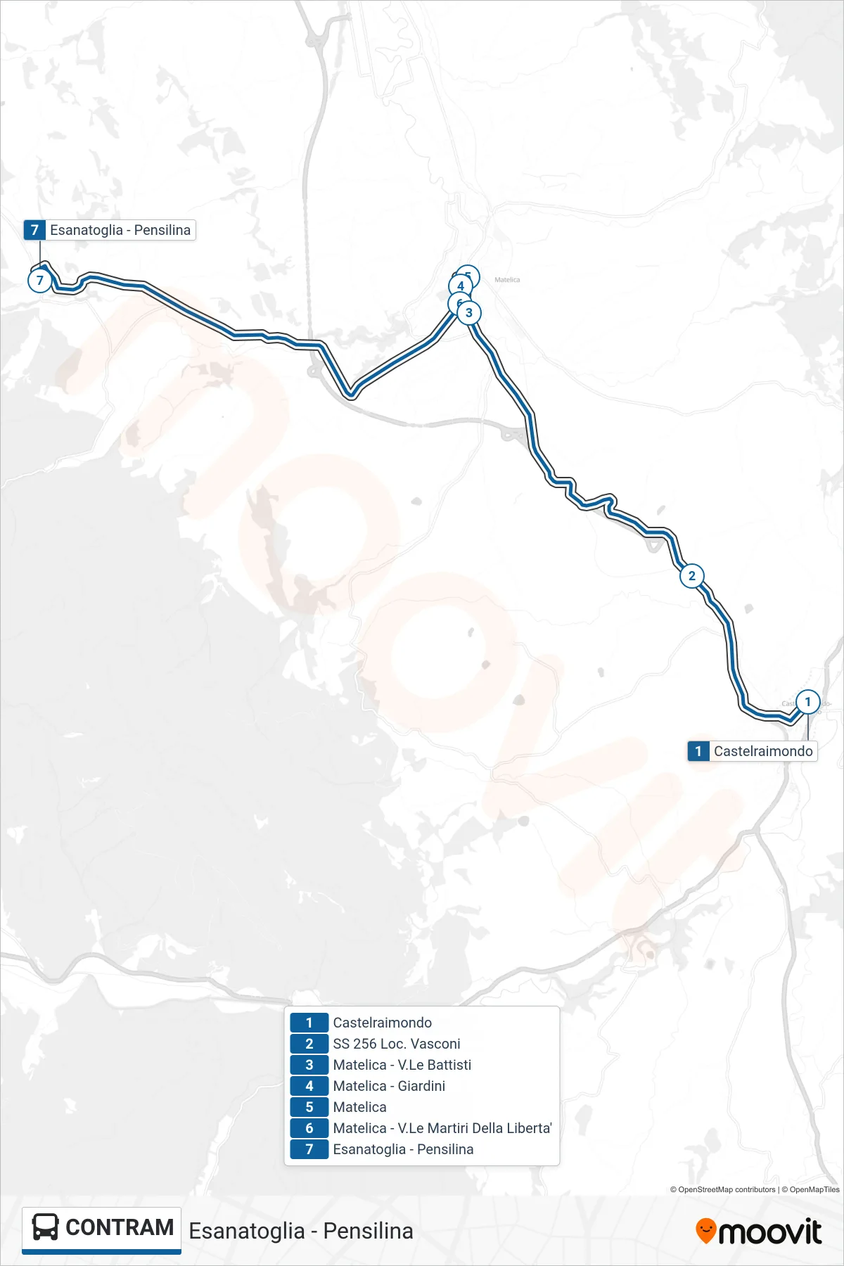 Linea CONTRAM  bus (Esanatoglia - Pensilina) - Percorsi e fermate sulla mappa
