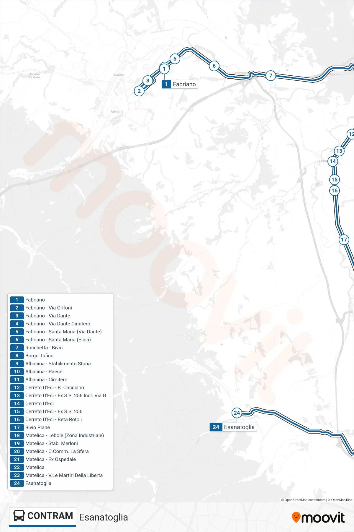 Linea CONTRAM bus (Esanatoglia) - Percorsi e fermate sulla mappa