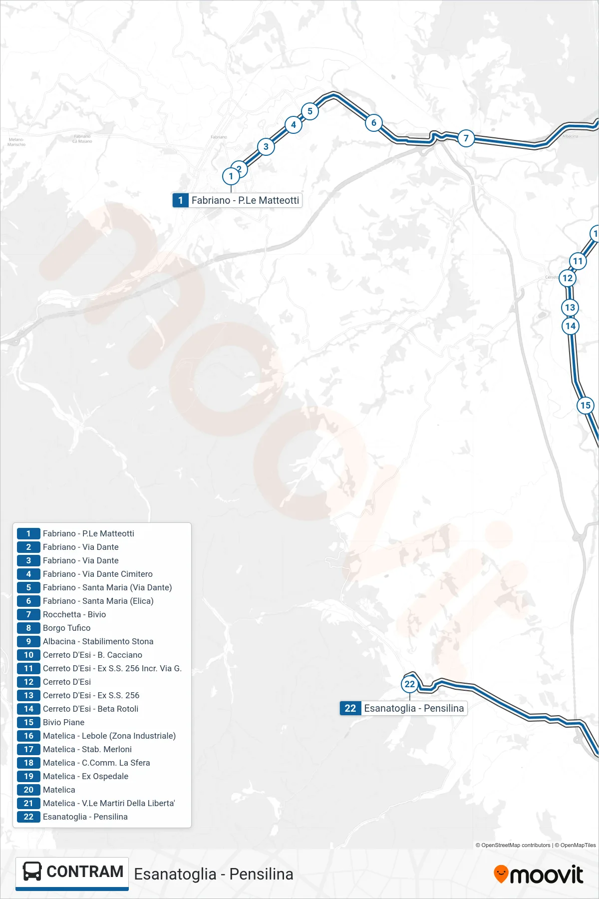Linea CONTRAM  bus (Esanatoglia - Pensilina) - Percorsi e fermate sulla mappa