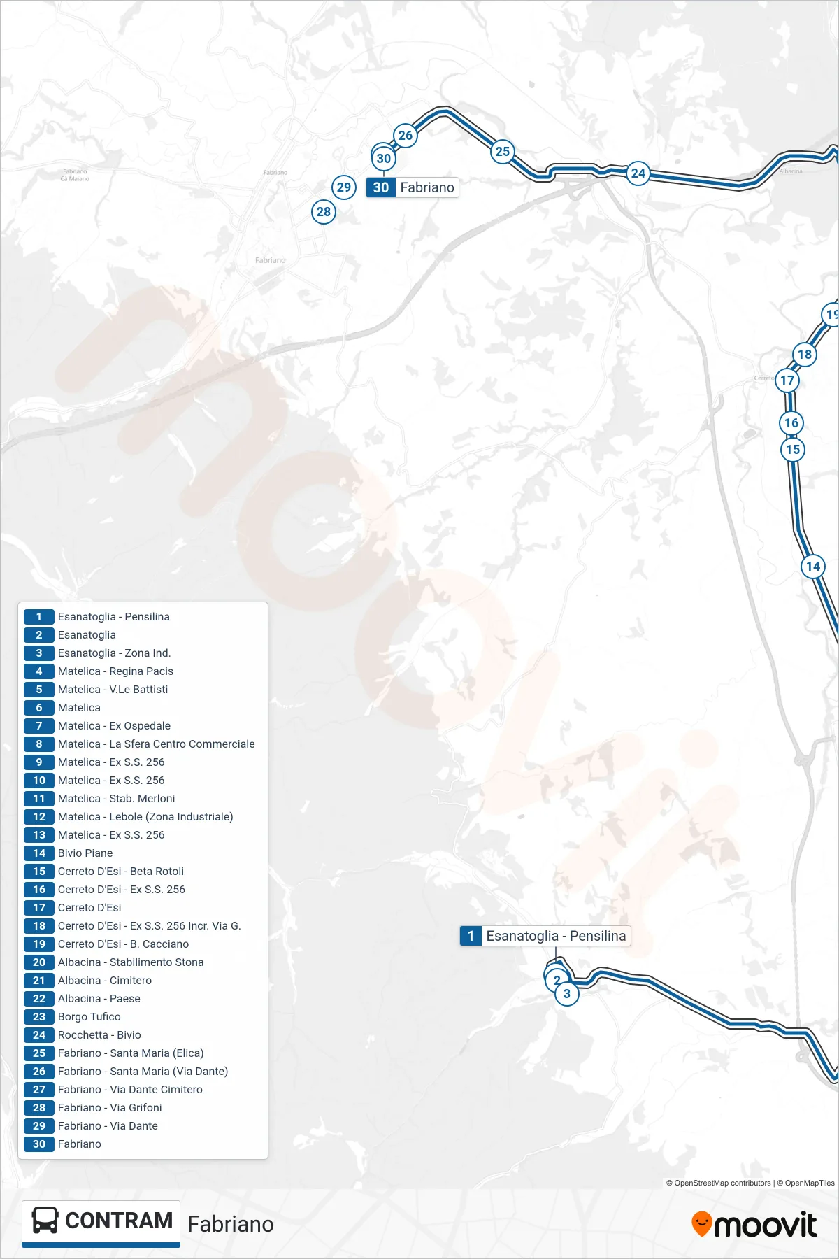 Linea CONTRAM bus (Fabriano) - Percorsi e fermate sulla mappa