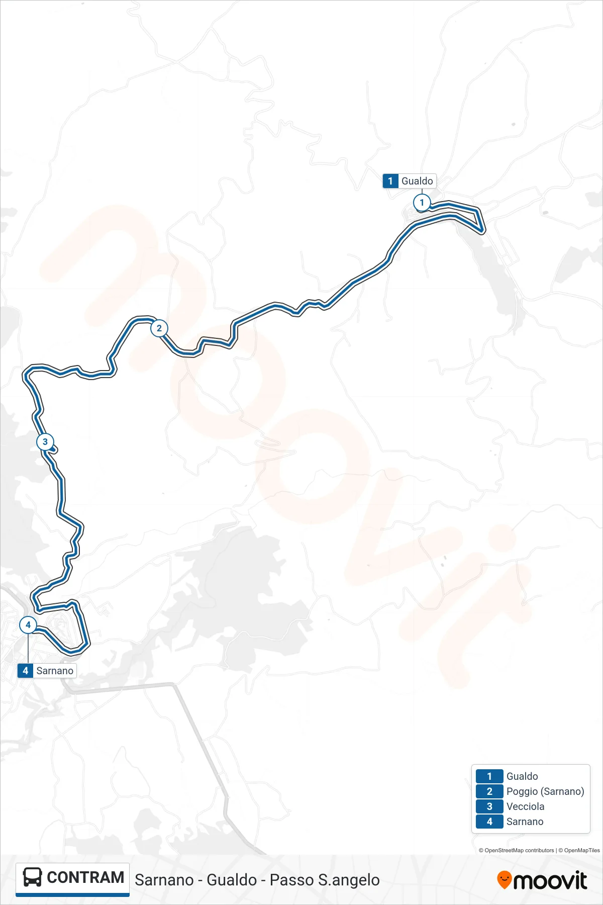 CONTRAM bus Line (Sarnano) route and stops on a map