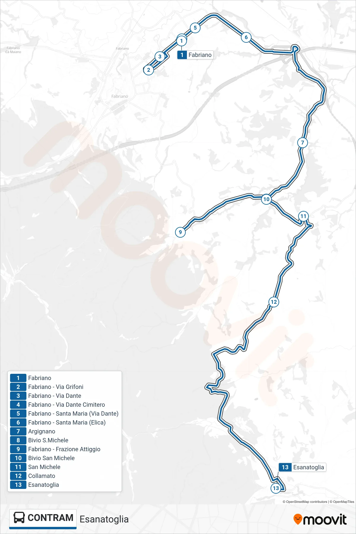 Linea CONTRAM bus (Esanatoglia) - Percorsi e fermate sulla mappa