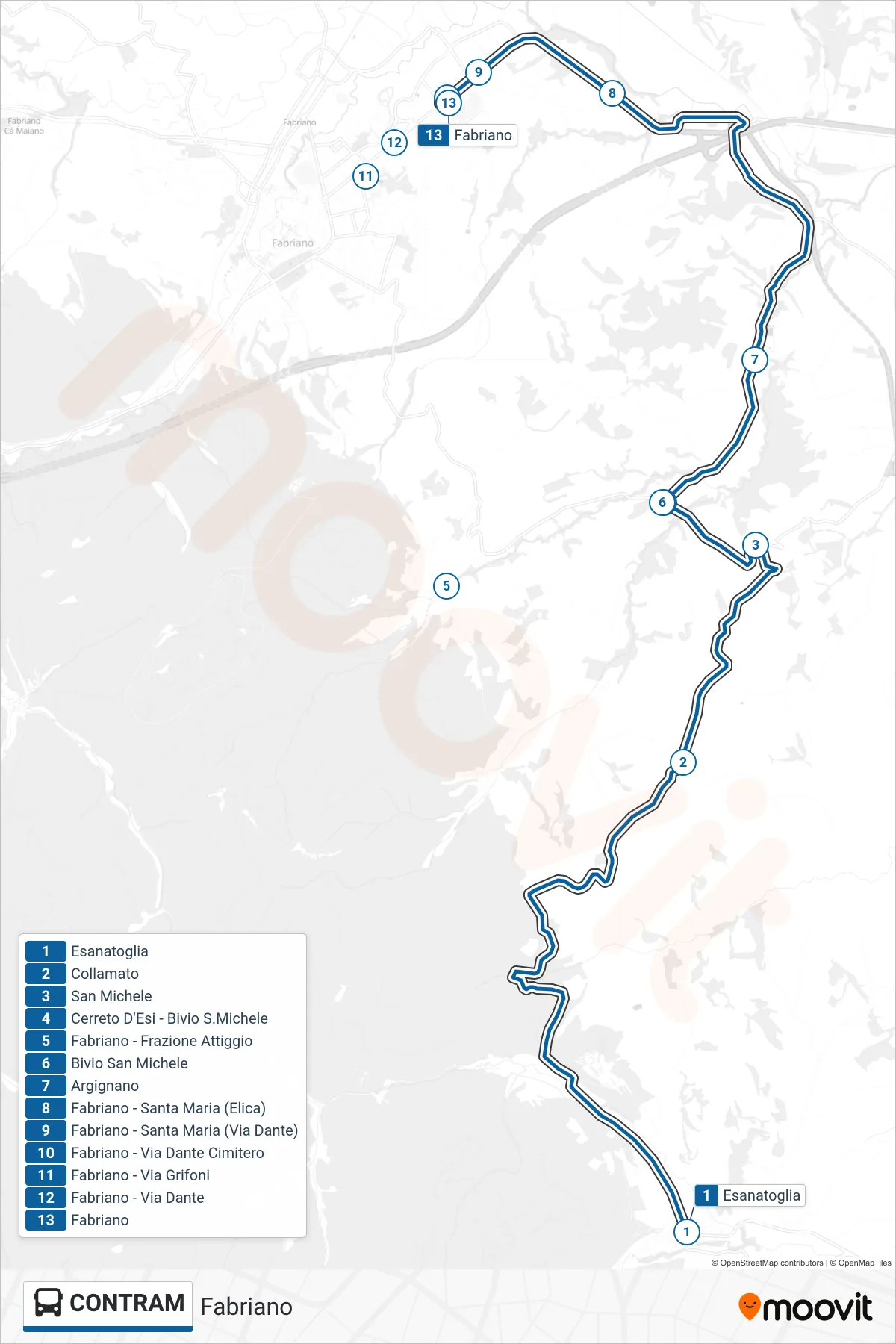 Linea CONTRAM bus (Fabriano) - Percorsi e fermate sulla mappa