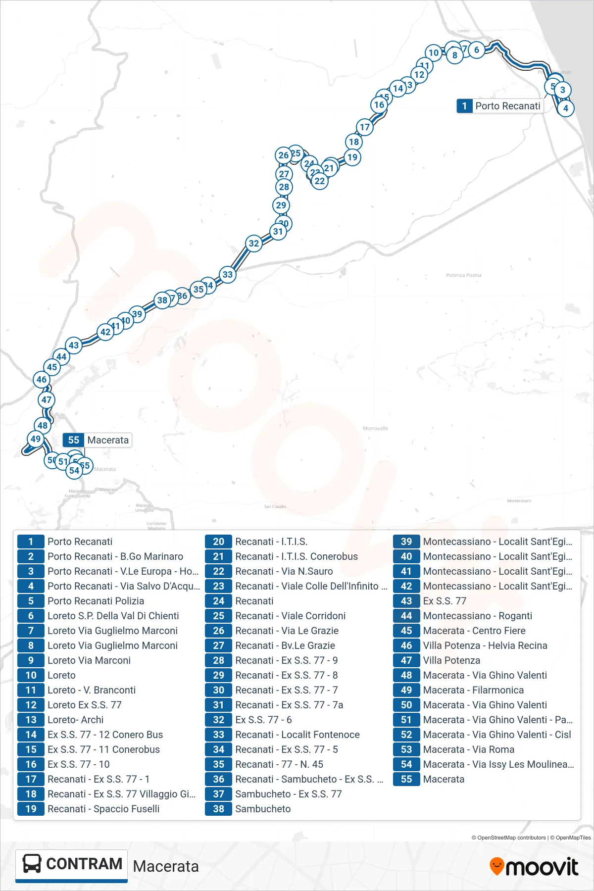 Linea CONTRAM bus (Macerata) - Percorsi e fermate sulla mappa