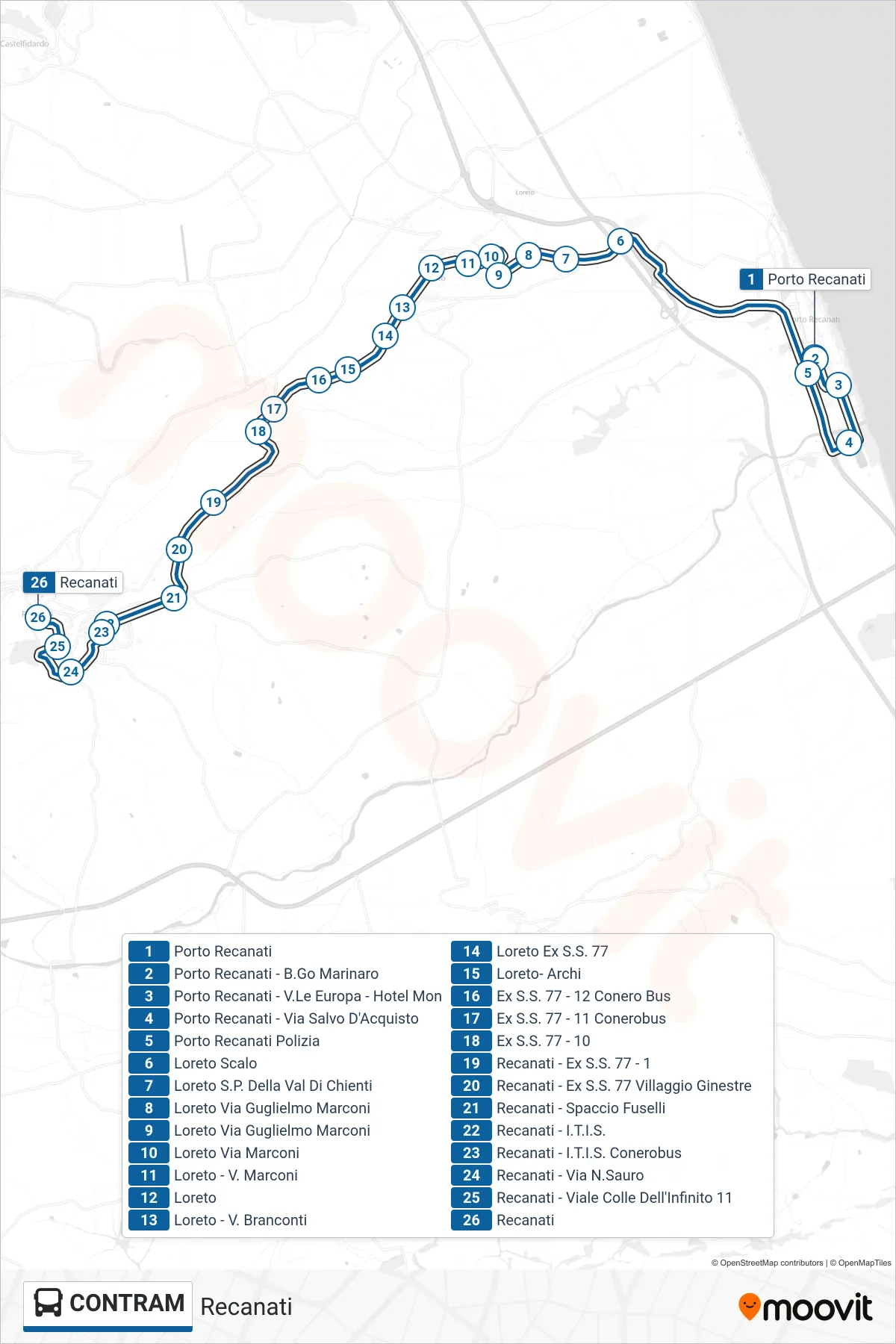 Linea CONTRAM bus (Recanati) - Percorsi e fermate sulla mappa