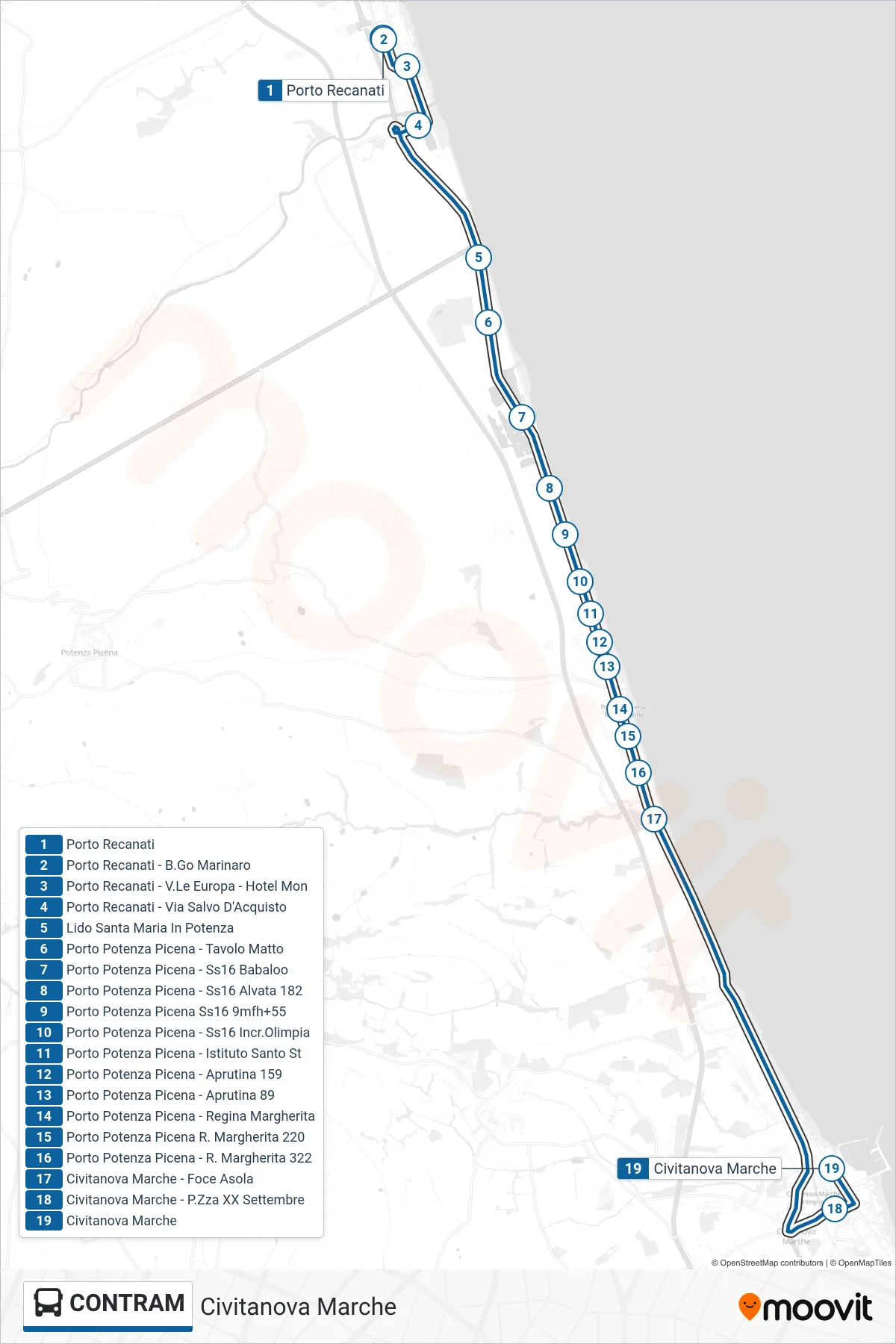 Linea CONTRAM bus (Civitanova Marche) - Percorsi e fermate sulla mappa
