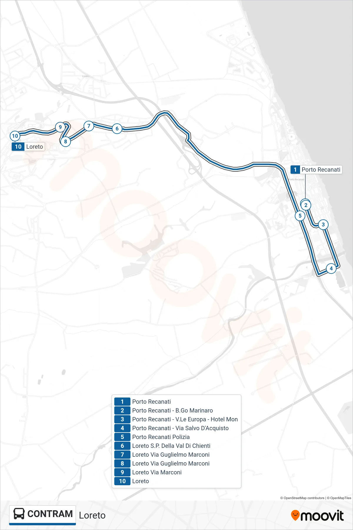 Linea CONTRAM bus (Loreto) - Percorsi e fermate sulla mappa