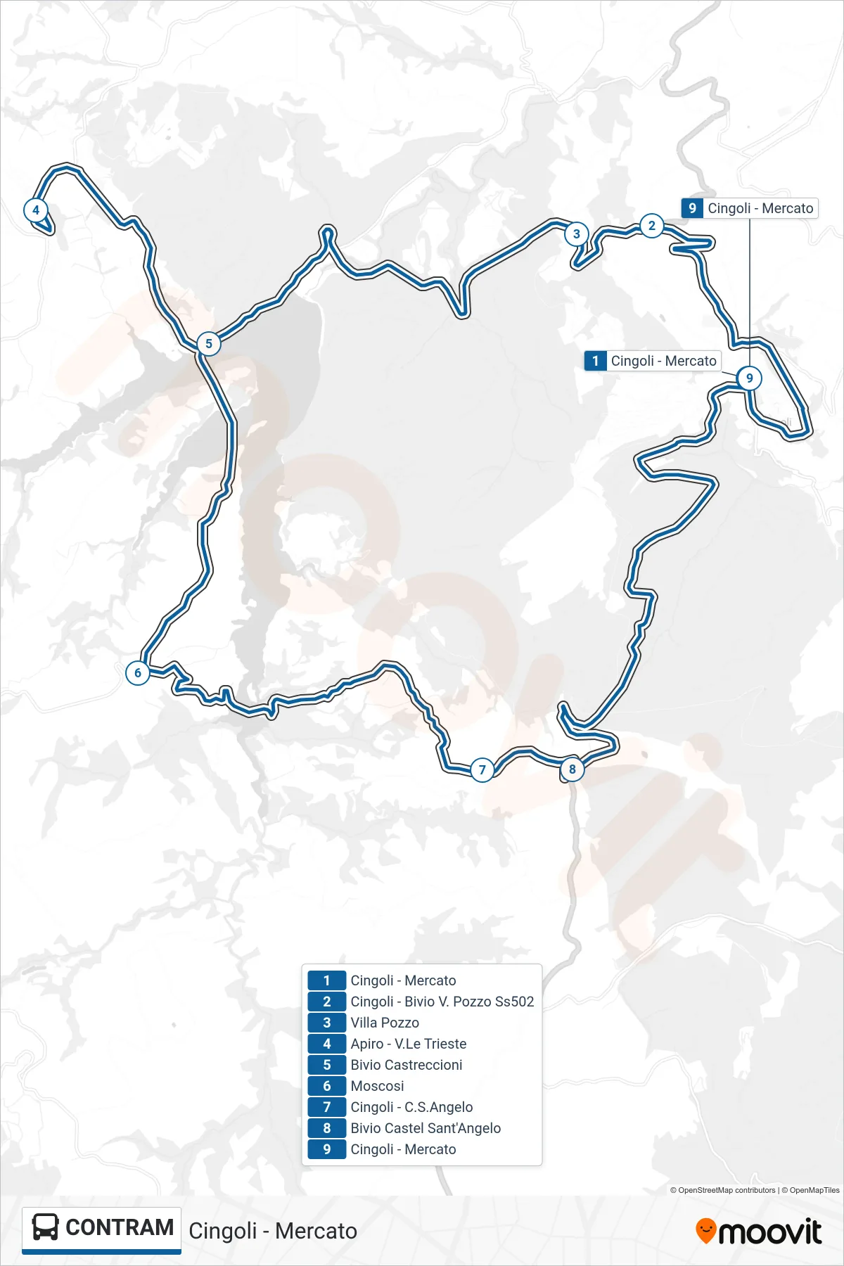 Linea CONTRAM bus (Cingoli - Mercato) - Percorsi e fermate sulla mappa