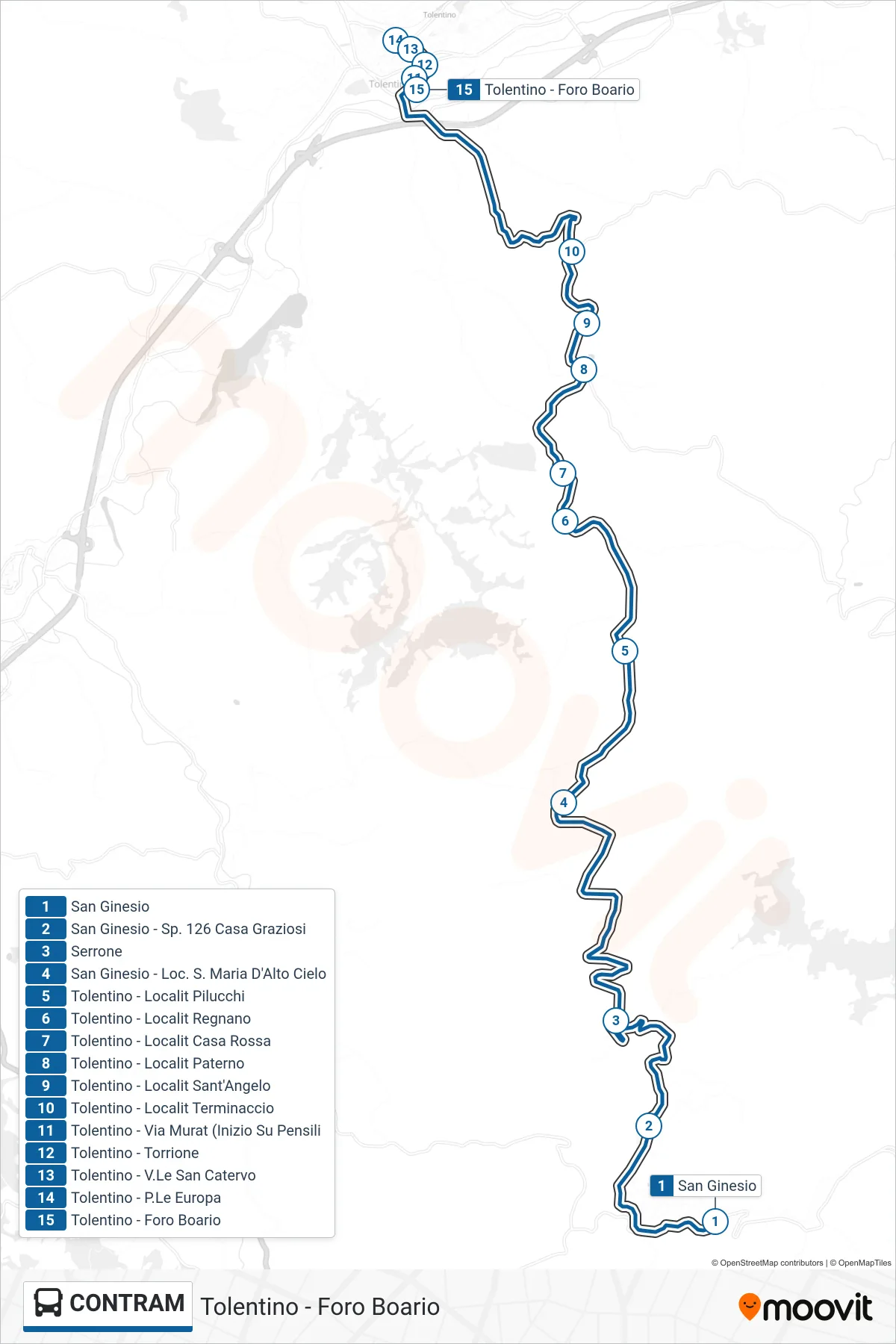 Linea CONTRAM bus (Tolentino - Foro Boario) - Percorsi e fermate sulla mappa
