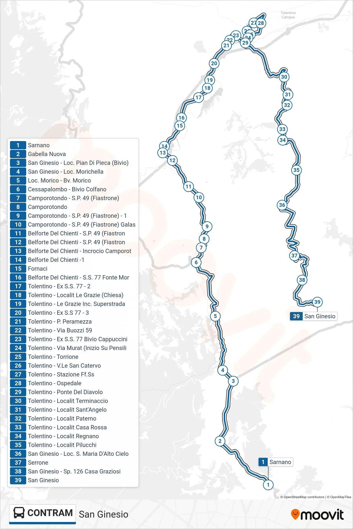 Linea CONTRAM bus (San Ginesio) - Percorsi e fermate sulla mappa