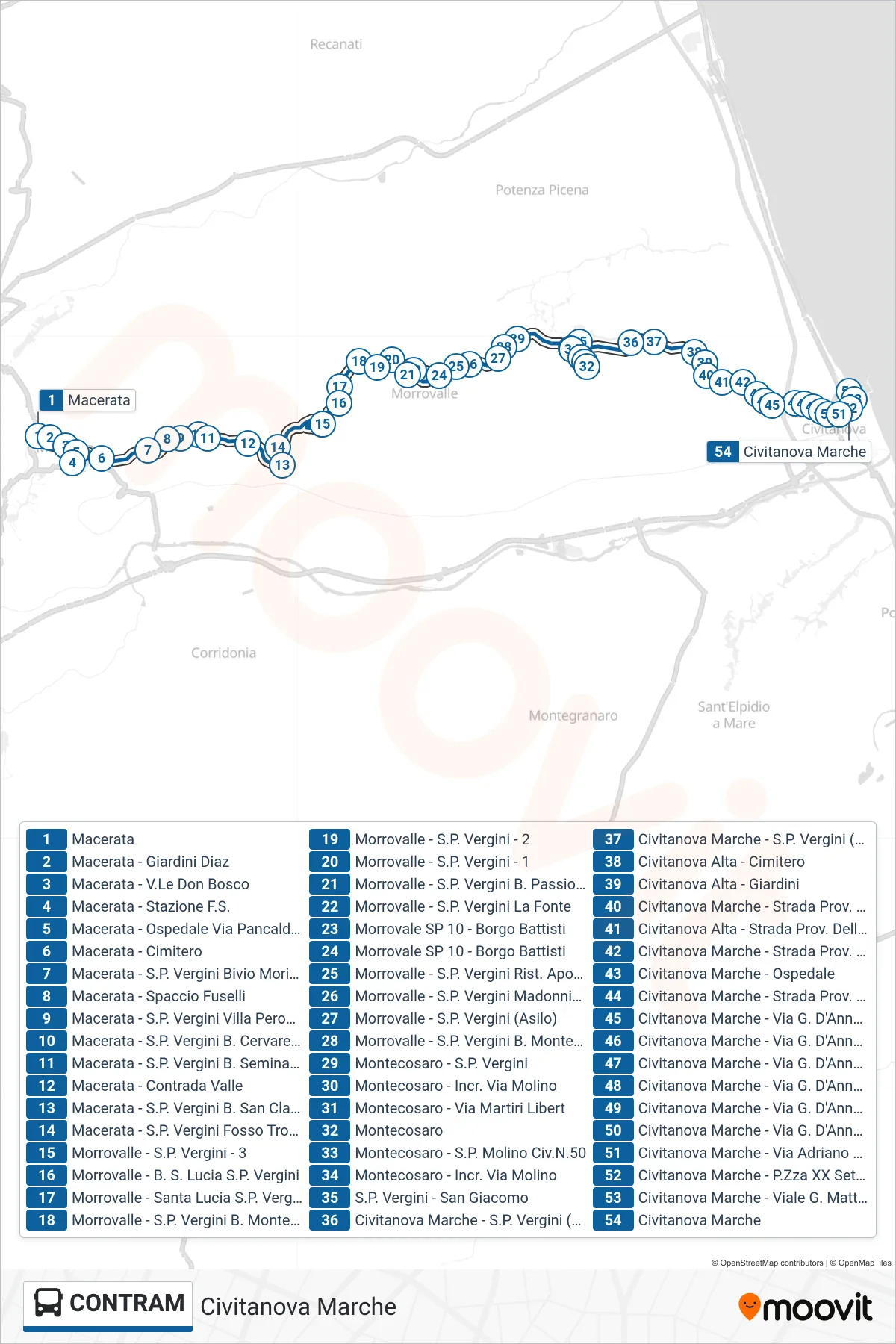 Linea CONTRAM  bus (Civitanova  Marche) - Percorsi e fermate sulla mappa