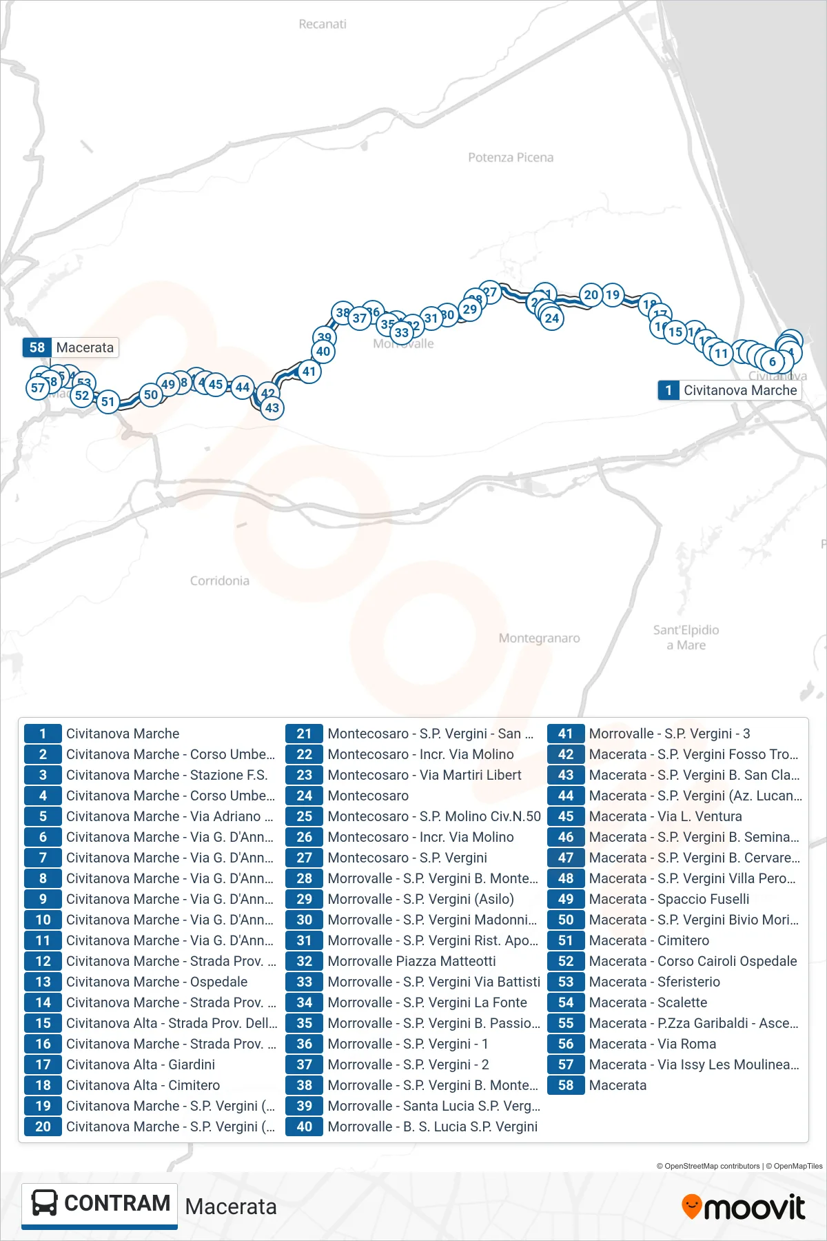 Linea CONTRAM bus (Macerata) - Percorsi e fermate sulla mappa