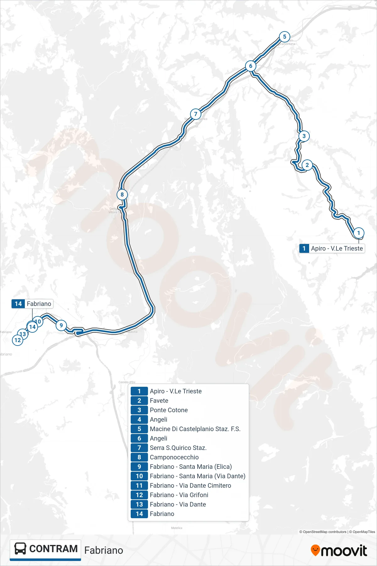 Linea CONTRAM bus (Fabriano) - Percorsi e fermate sulla mappa