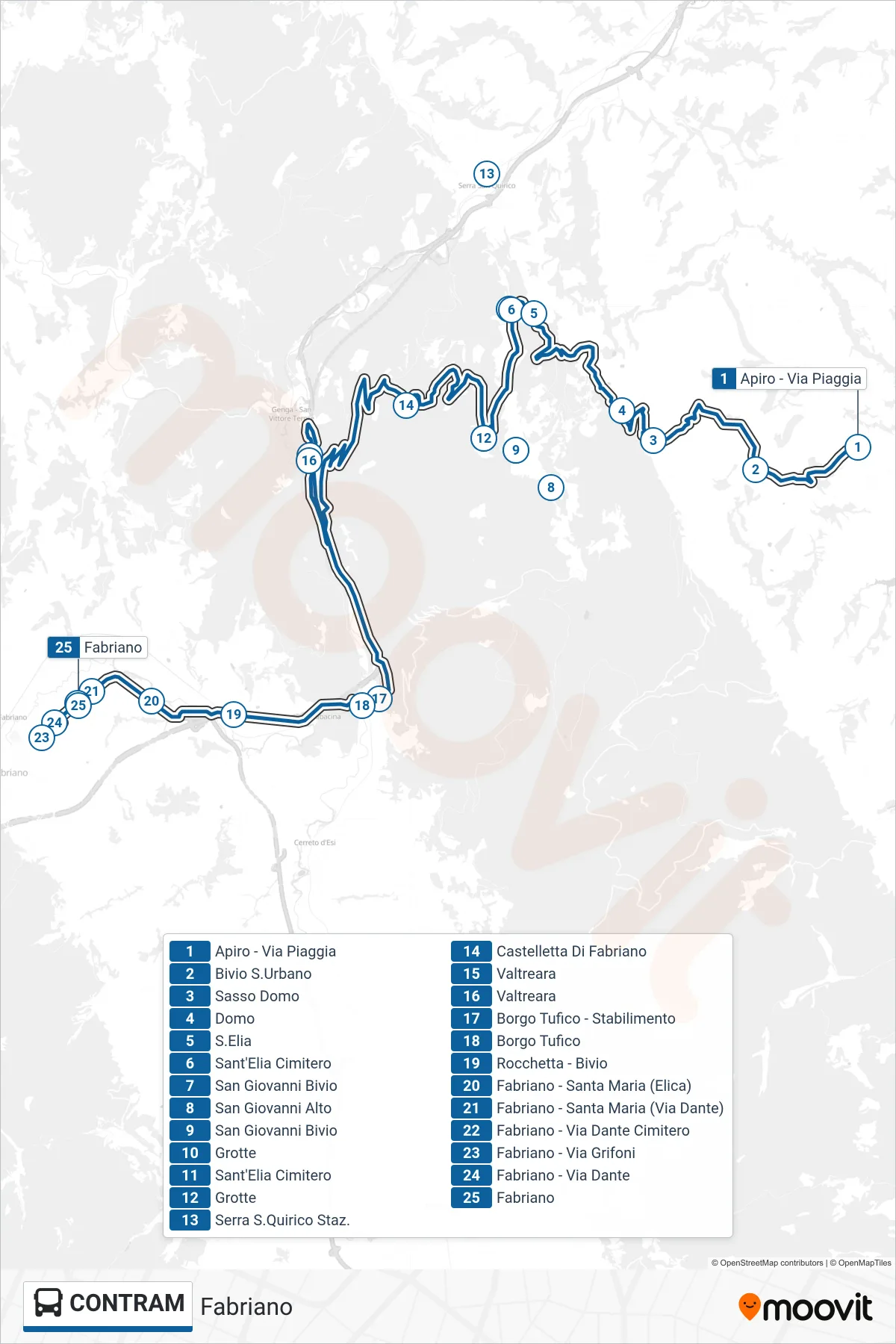 Linea CONTRAM bus (Fabriano) - Percorsi e fermate sulla mappa