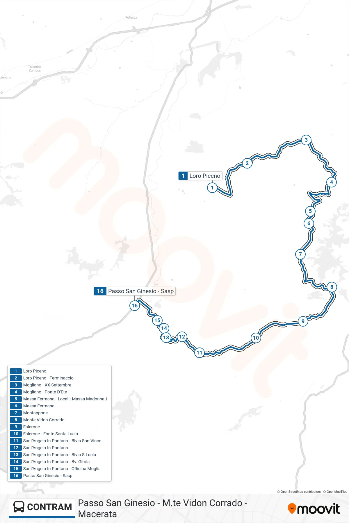 Linea CONTRAM bus (Passo San Ginesio - Sasp) - Percorsi e fermate sulla mappa