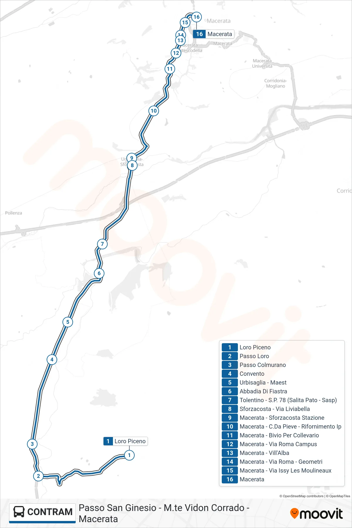 Linea CONTRAM  bus (Macerata) - Percorsi e fermate sulla mappa