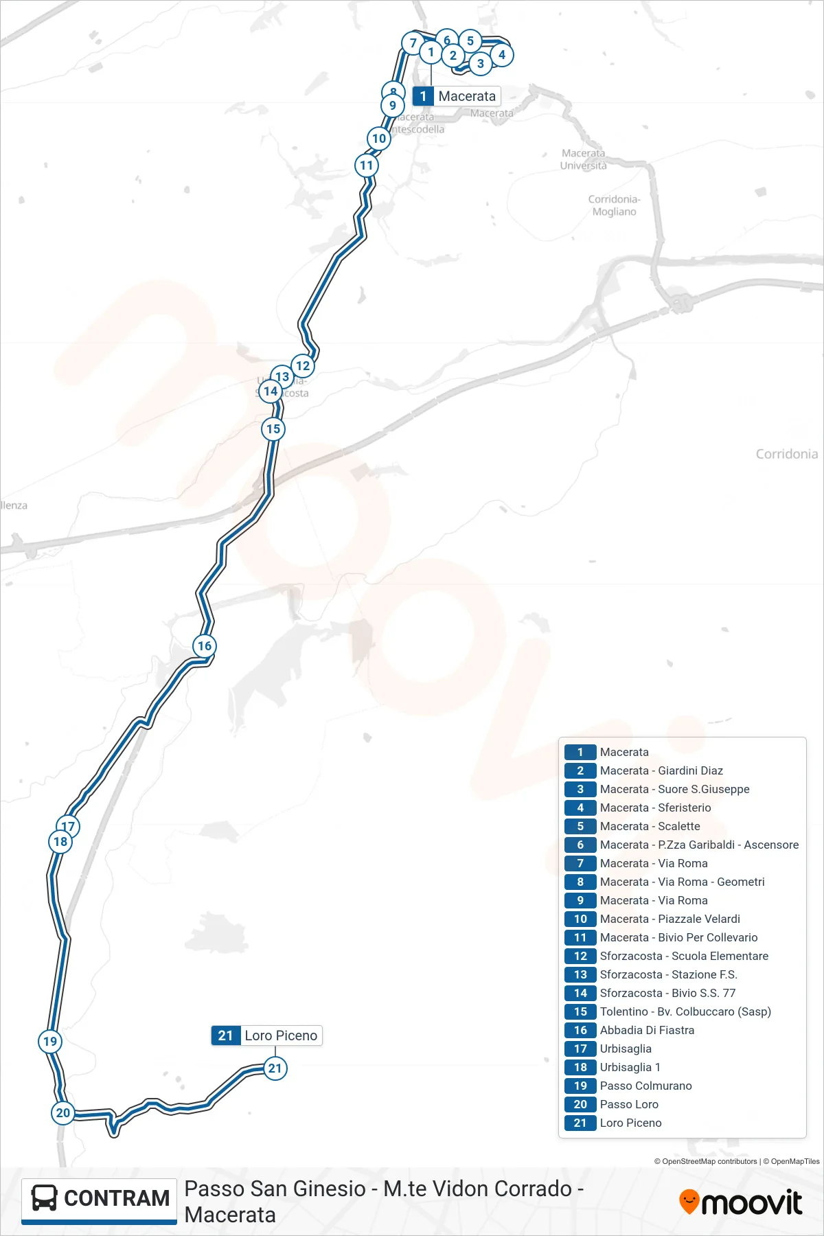 Linea CONTRAM  bus (Loro Piceno) - Percorsi e fermate sulla mappa