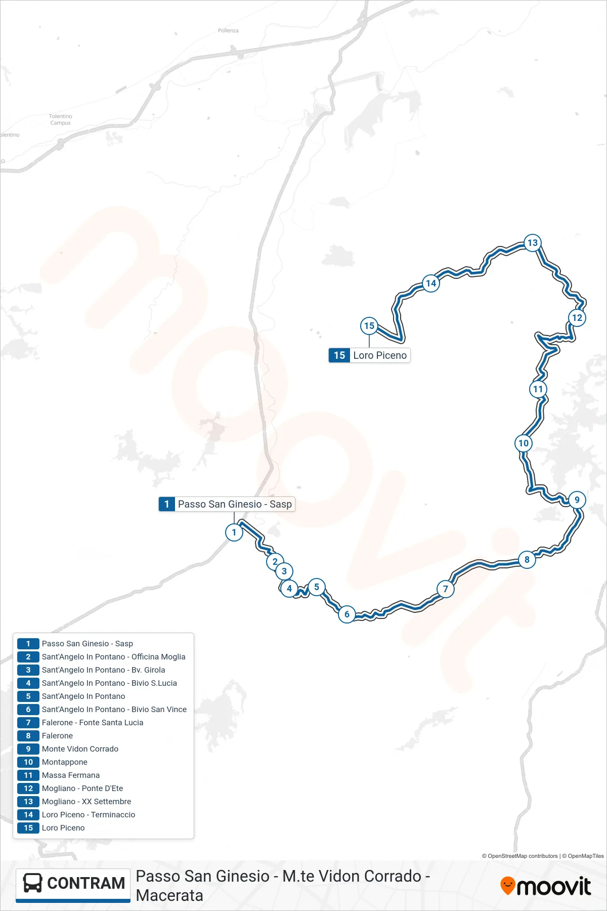 Linea CONTRAM  bus (Loro Piceno) - Percorsi e fermate sulla mappa