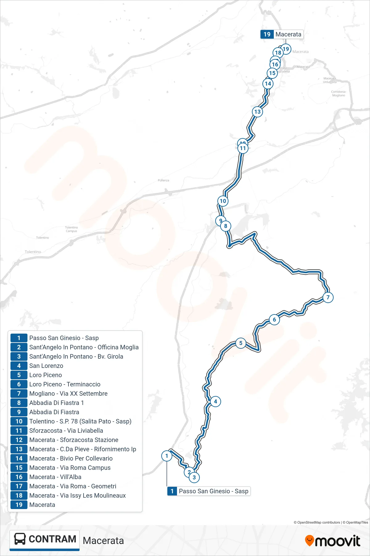 Linea CONTRAM bus (Macerata) - Percorsi e fermate sulla mappa