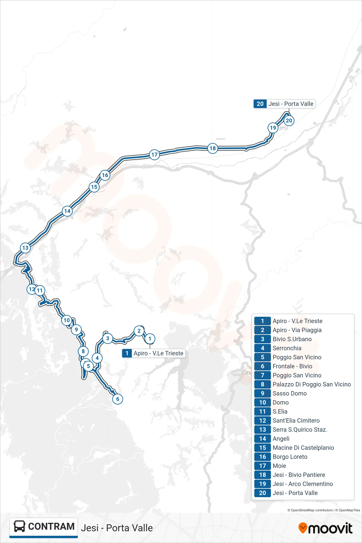 CONTRAM bus Line (Jesi - Porta Valle) route and stops on a map