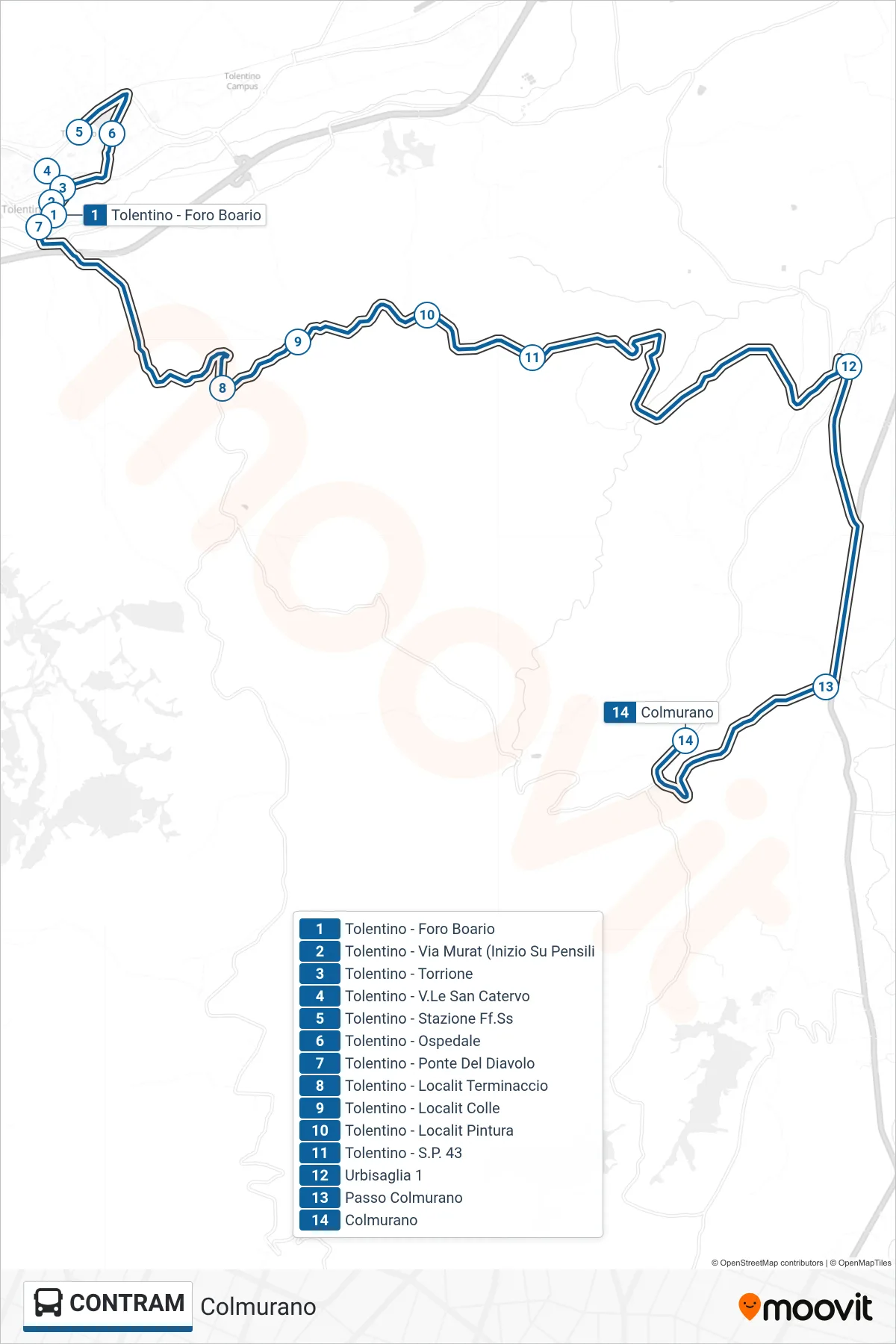 Linea CONTRAM bus (Colmurano) - Percorsi e fermate sulla mappa