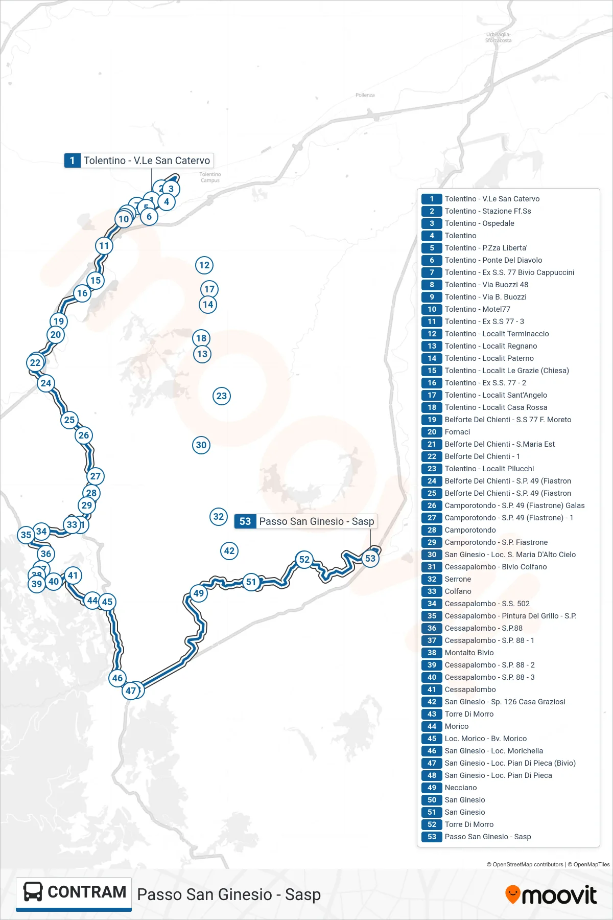 Linea CONTRAM bus (Passo San Ginesio - Sasp) - Percorsi e fermate sulla mappa
