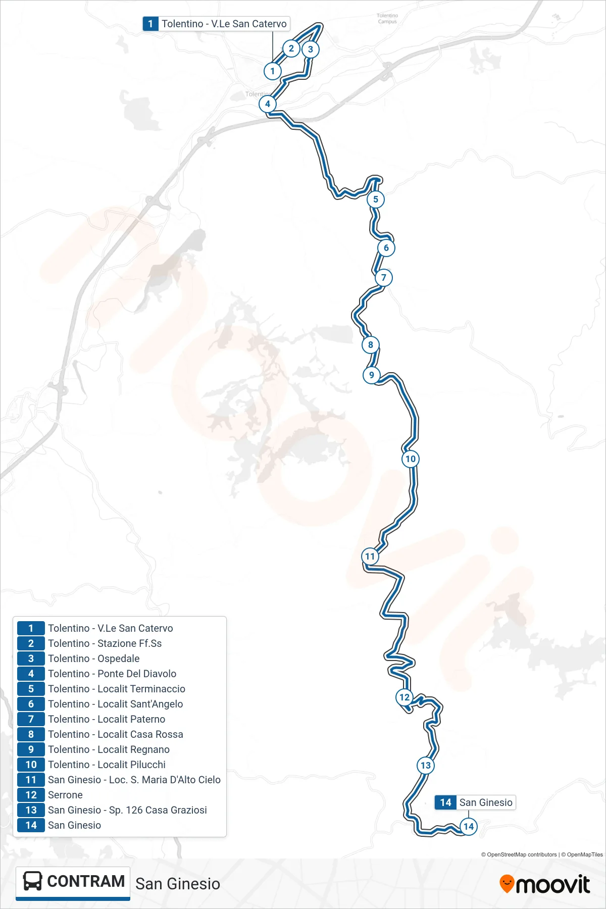 Linea CONTRAM bus (San Ginesio) - Percorsi e fermate sulla mappa