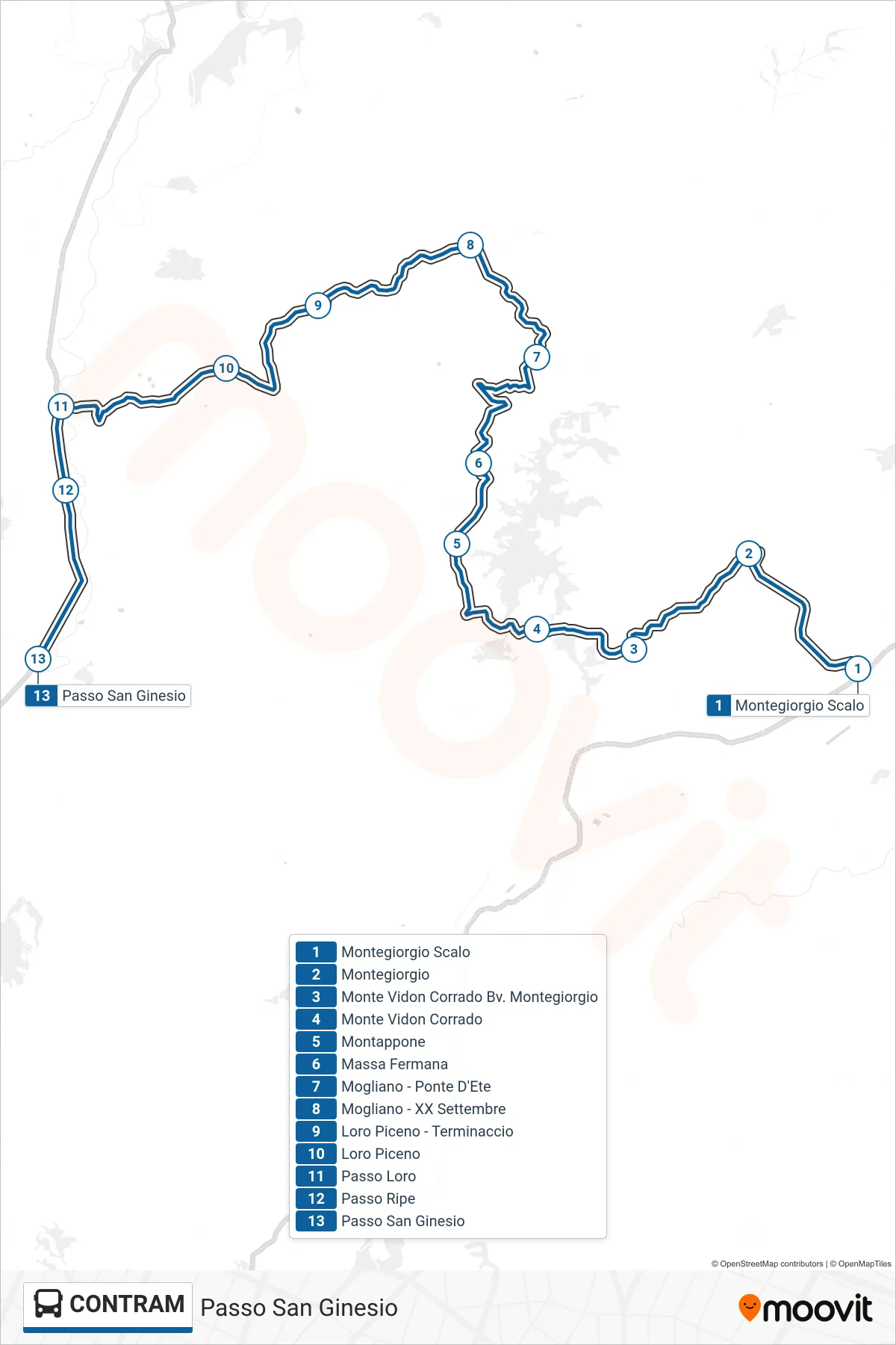Linea CONTRAM bus (Passo San Ginesio) - Percorsi e fermate sulla mappa
