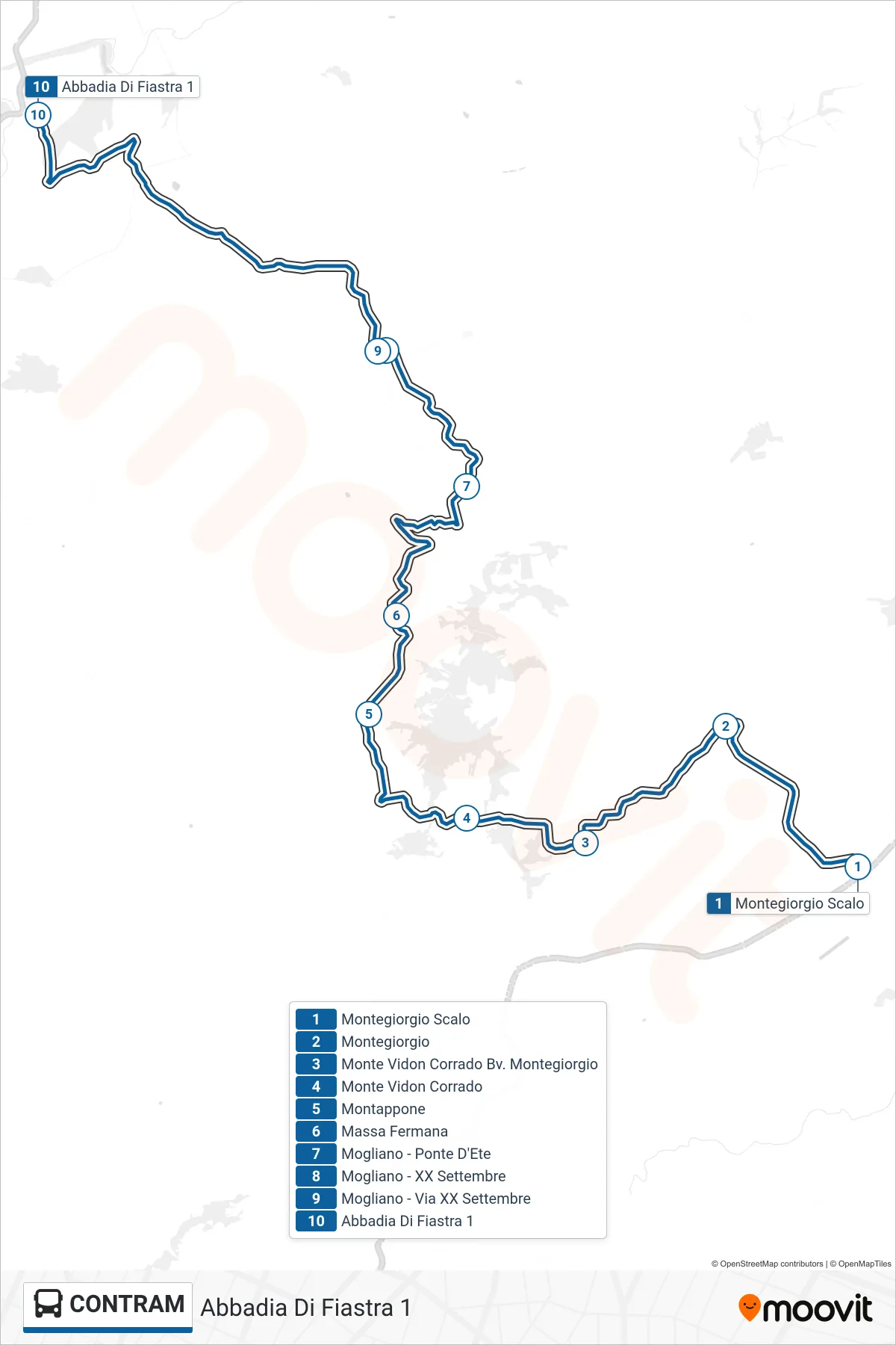 Linea CONTRAM  bus (Abbadia Di Fiastra  1) - Percorsi e fermate sulla mappa