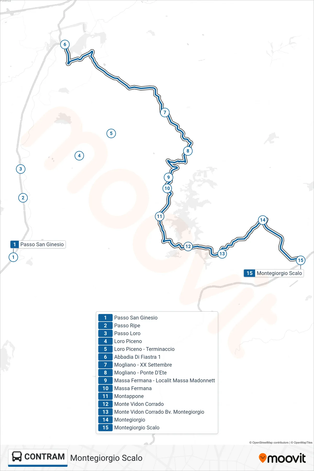 Linea CONTRAM  bus (Montegiorgio Scalo) - Percorsi e fermate sulla mappa