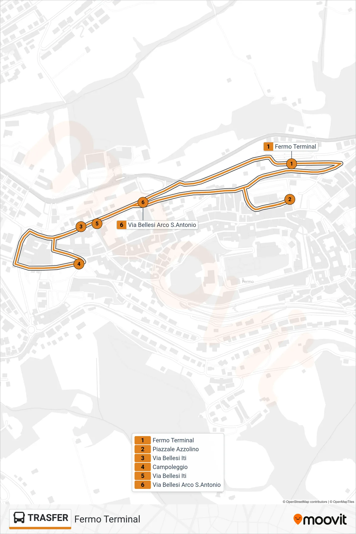 Linea TRASFER  bus (Fermo Terminal) - Percorsi e fermate sulla mappa