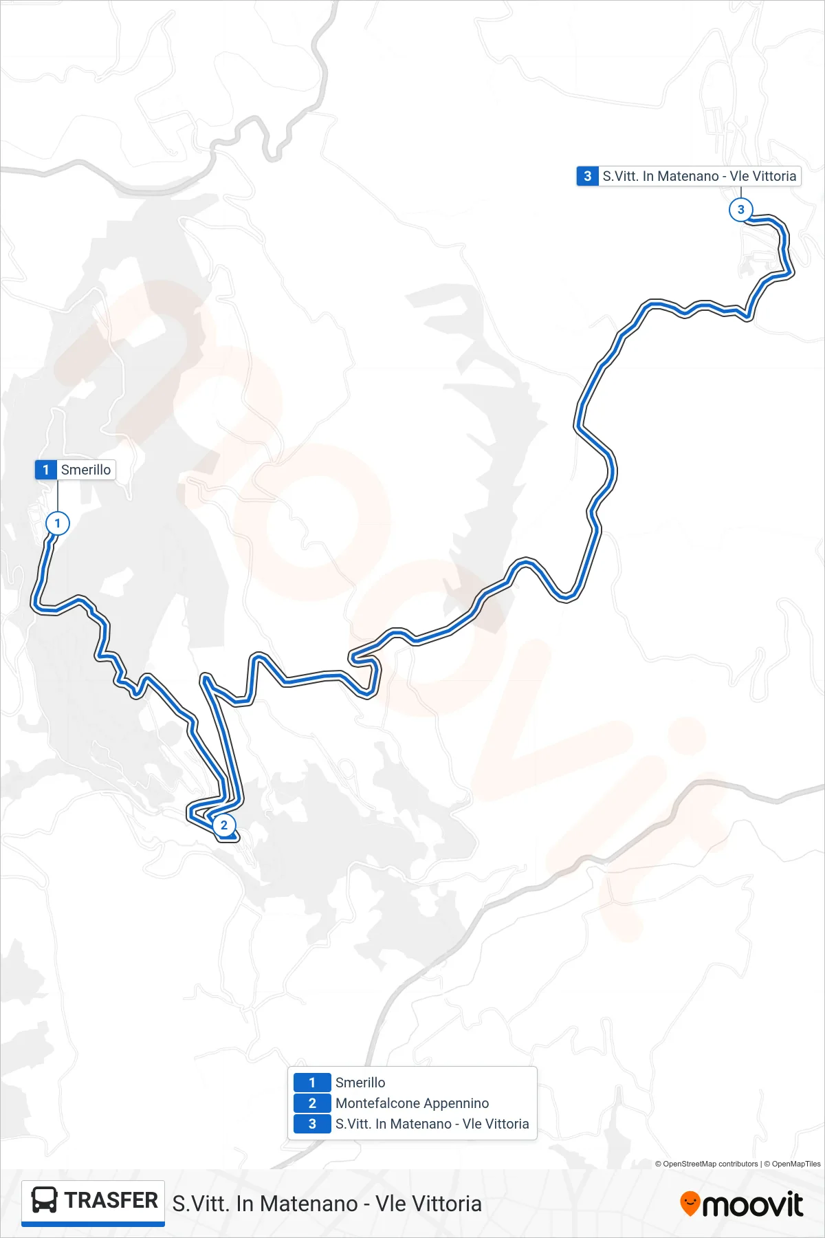 Linea TRASFER bus (S.Vitt. In Matenano - Vle Vittoria) - Percorsi e fermate sulla mappa