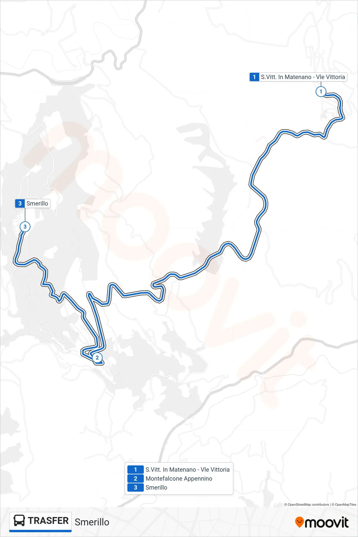 Linea TRASFER bus (Smerillo) - Percorsi e fermate sulla mappa