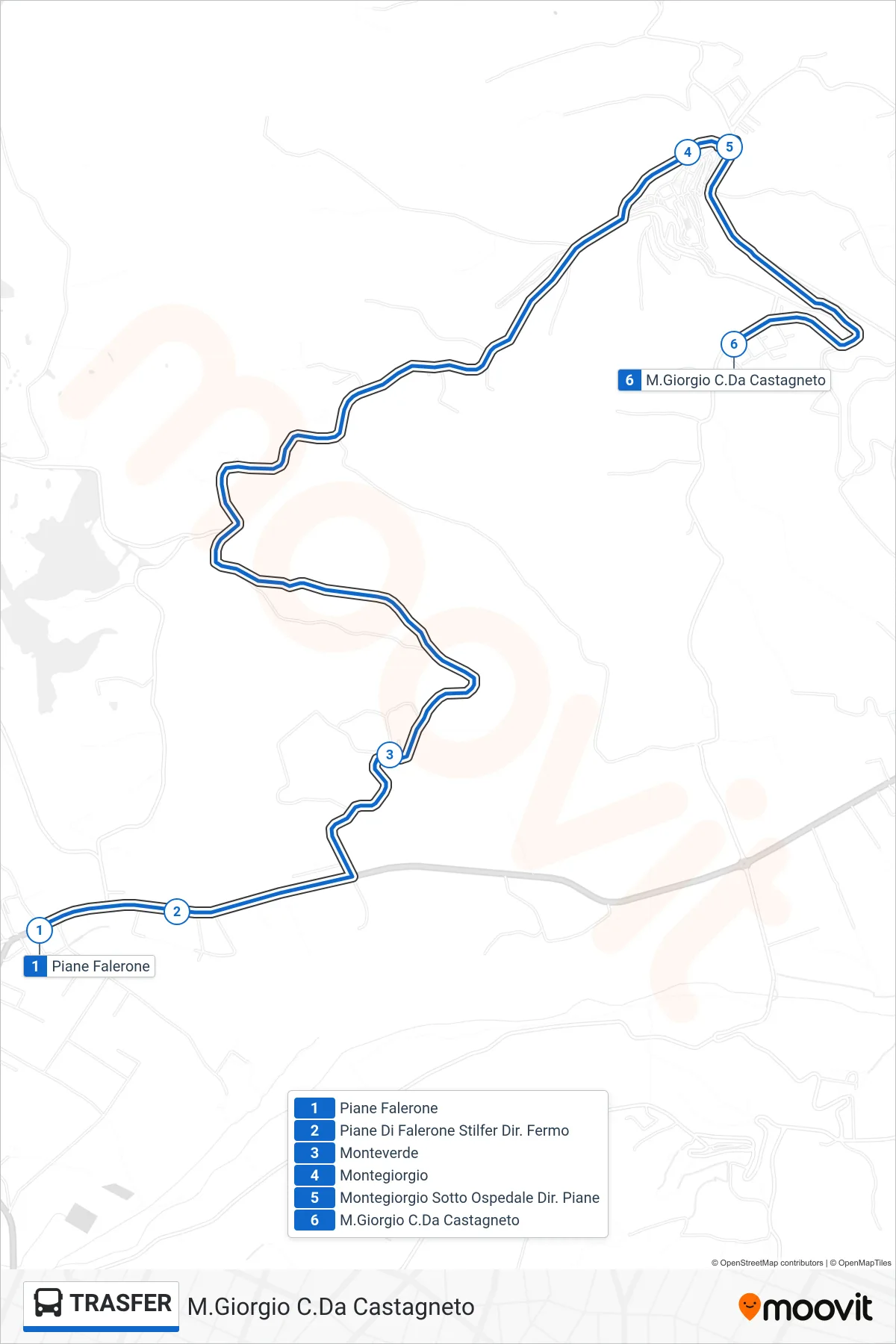 Linea TRASFER bus (M.Giorgio C.Da Castagneto) - Percorsi e fermate sulla mappa